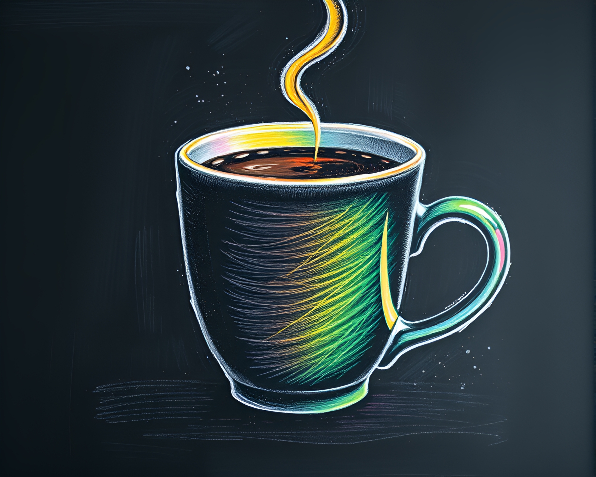 Rainbow Spectrum Coffee Cup Macro Detail Chalkboard Art – free AI stock image