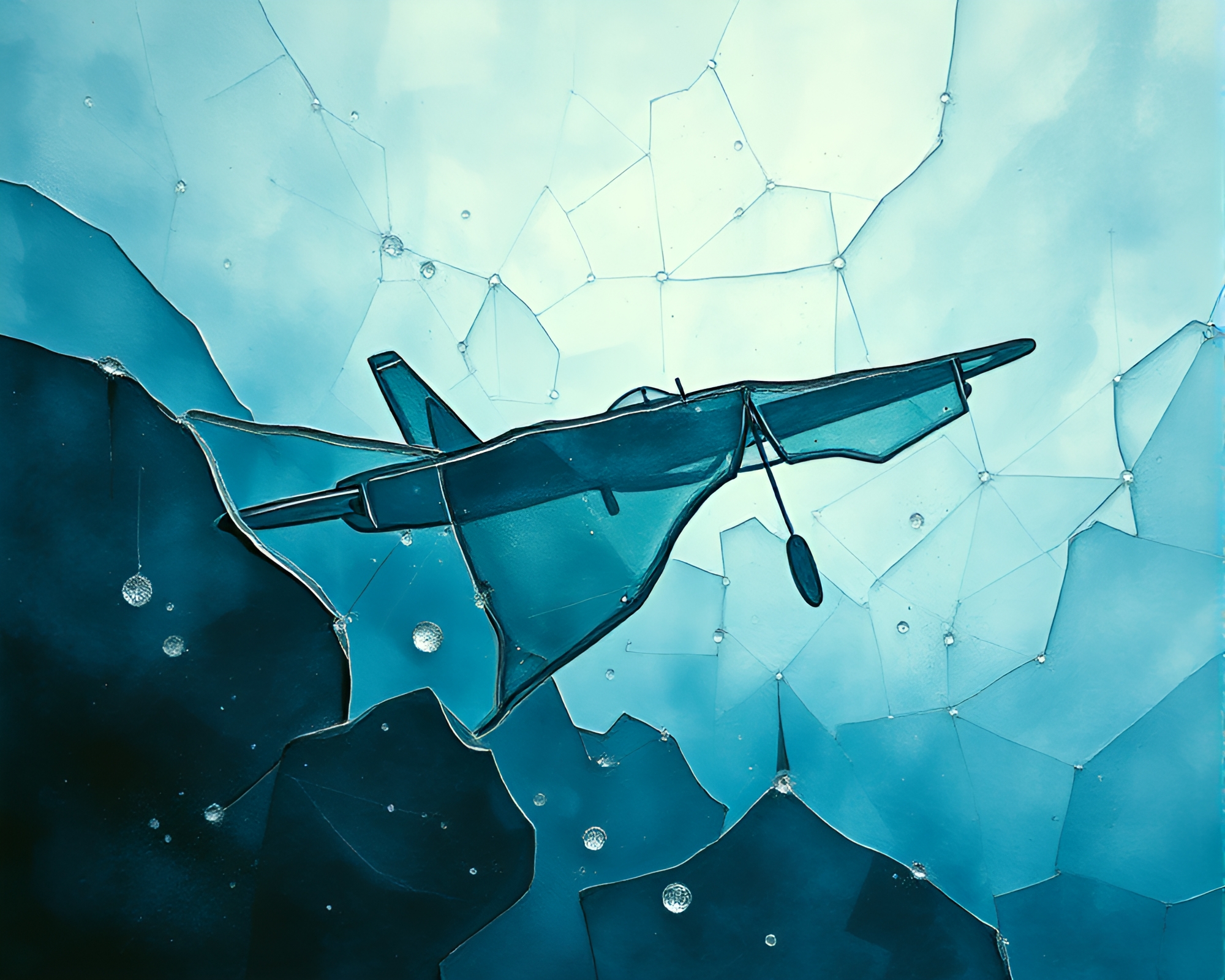Glistening Sea Plane Amidst Glass Shards – free AI stock image