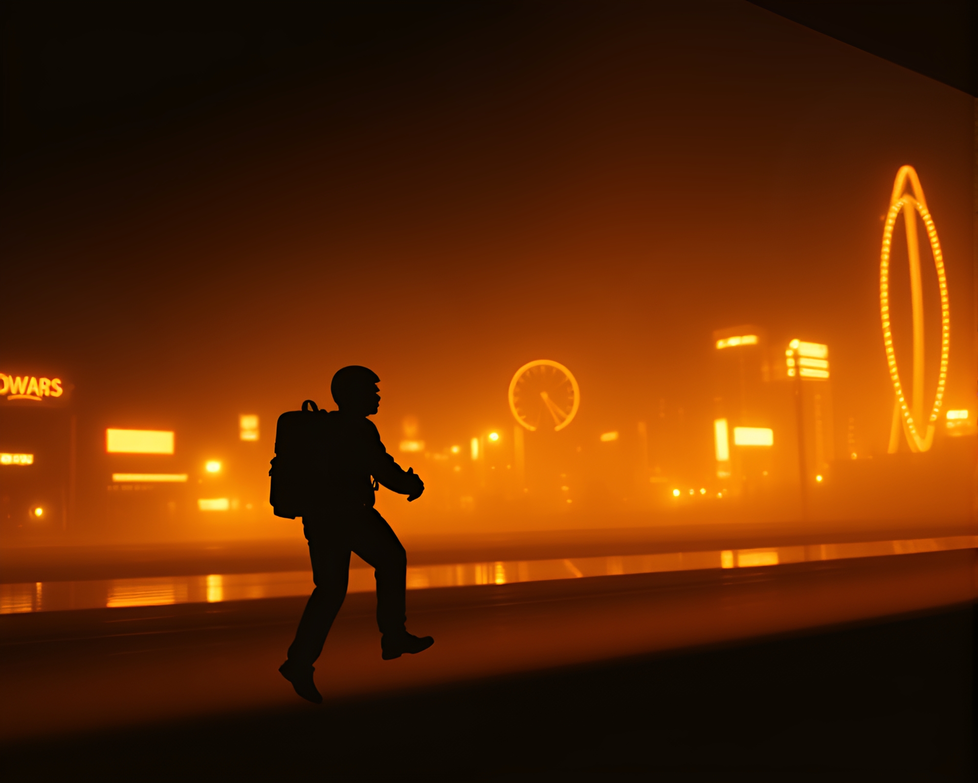 Futuristic Jetpack Neon Reflections Silhouette – free AI stock image