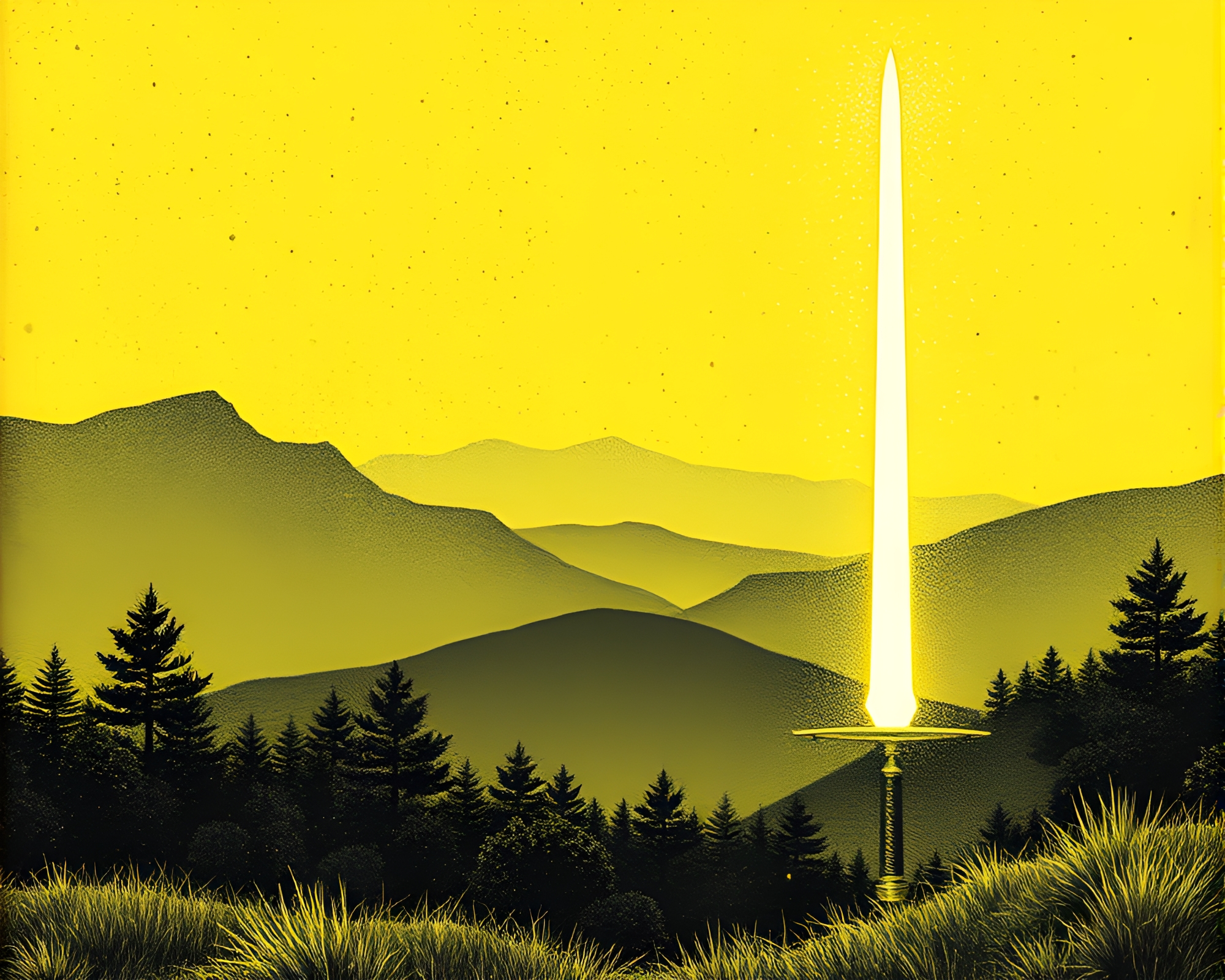 Lemon Yellow Sword Landscape in Pointillist Style – free AI stock image