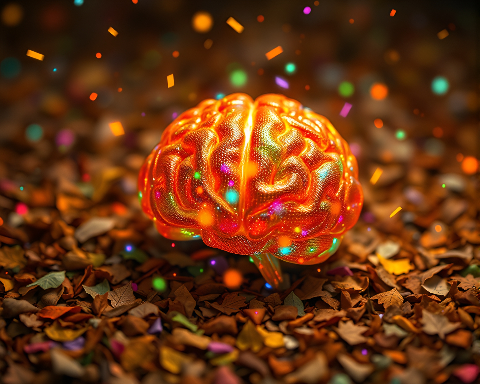 AI Brain in Abstract Leaf Litter Explosion – free AI stock image