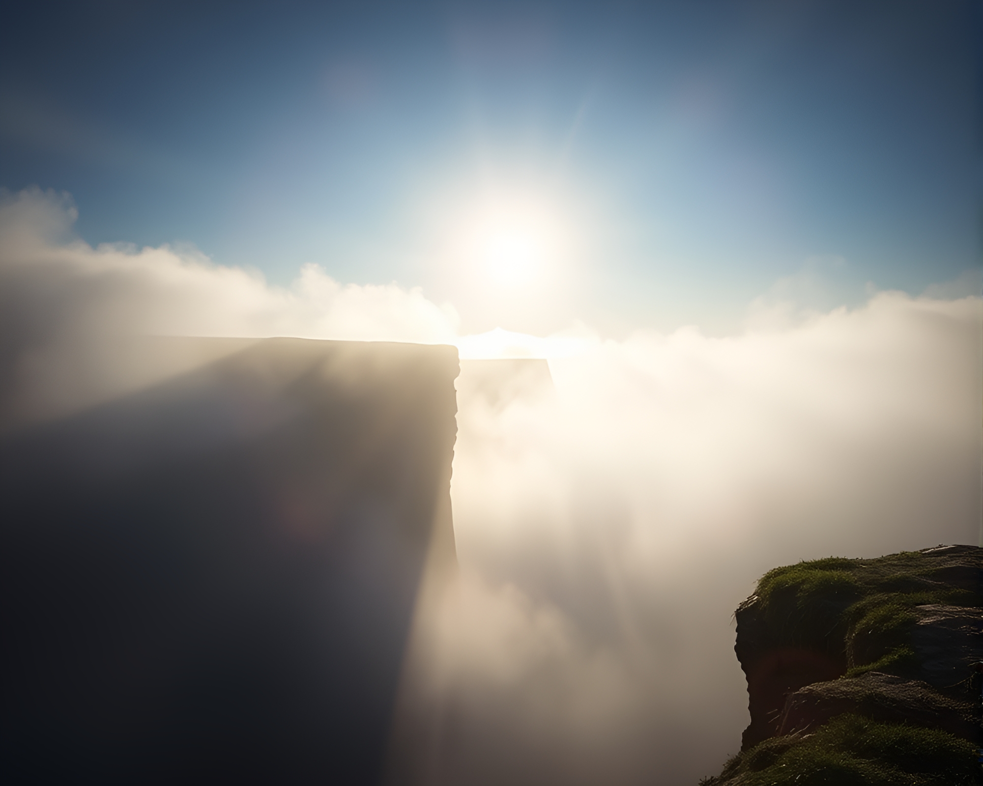 Majestic Cliff Lens Flare Concept Art – free AI stock image