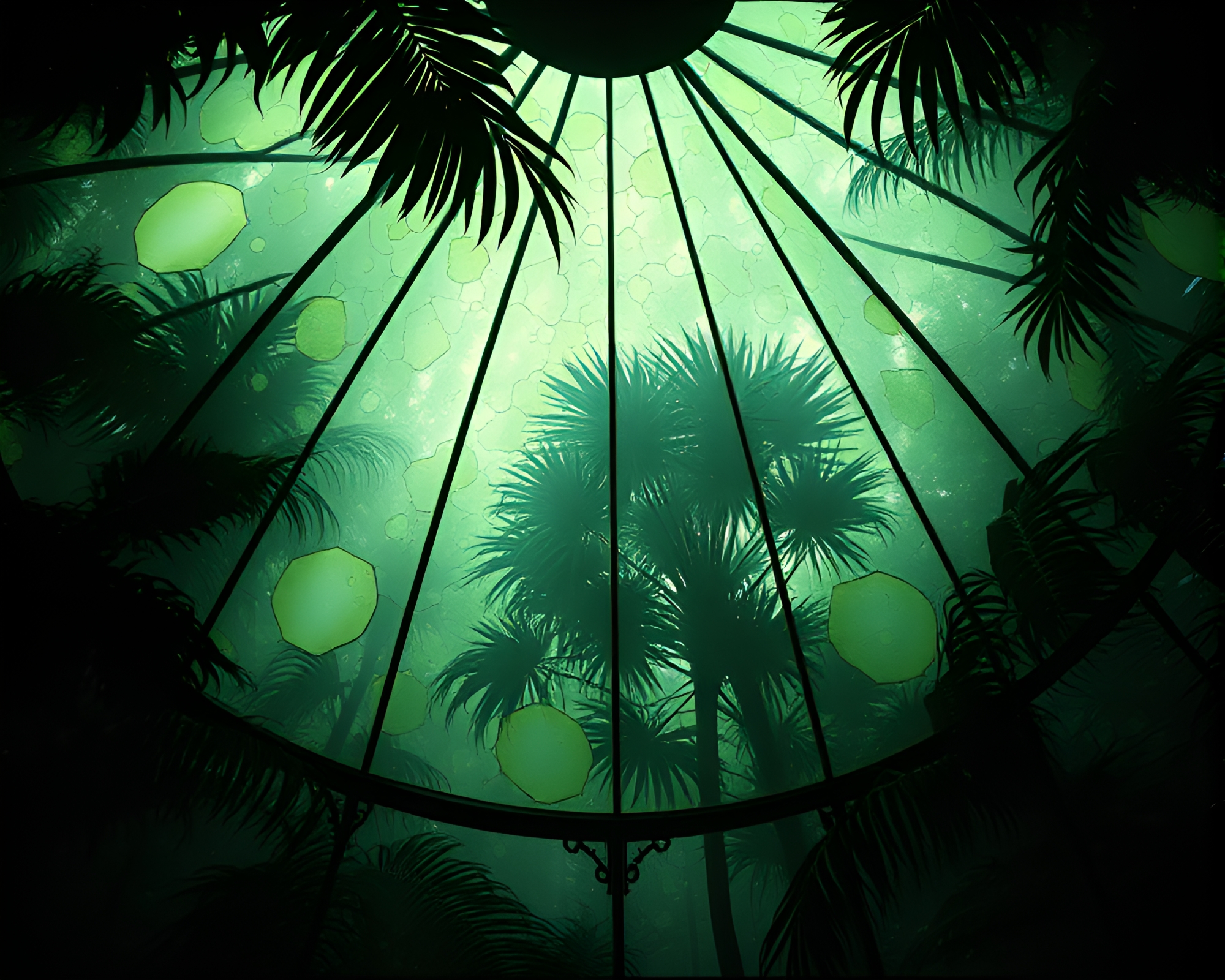 Mildew Spots Stained Glass Dome in 80s VHS Style – free AI stock image
