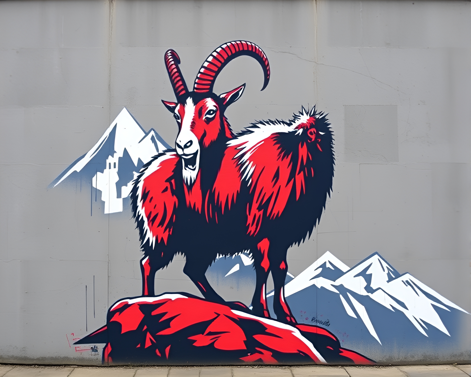 Mountain Goat Fashion Mural in Duotone – free AI stock image