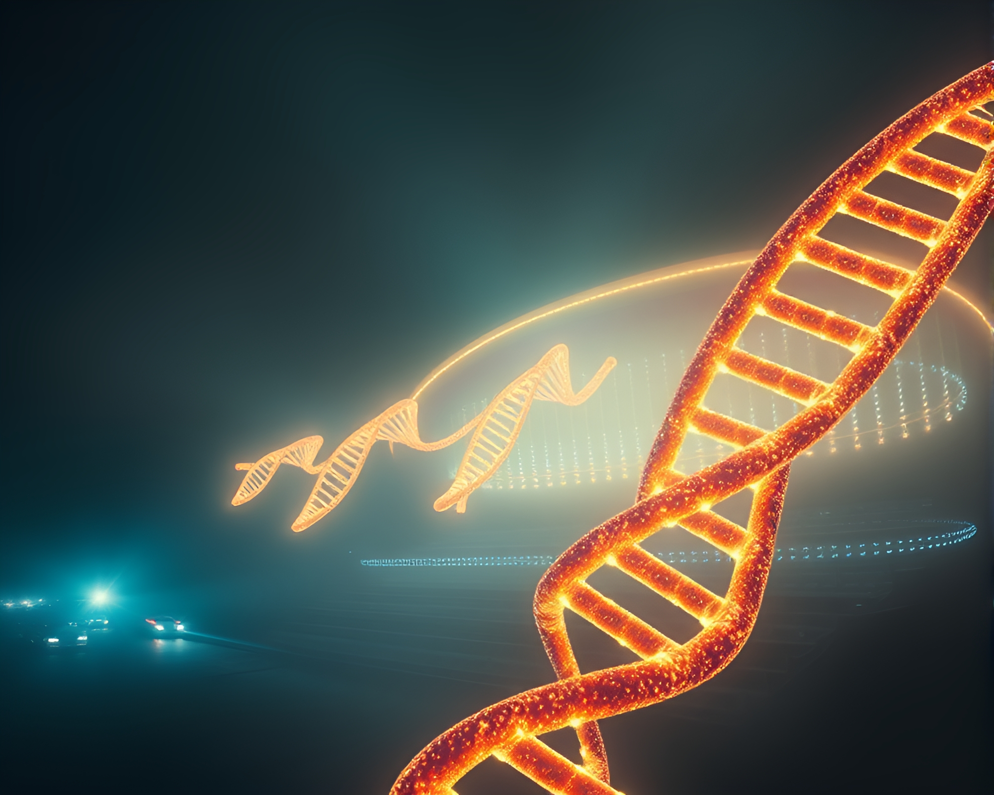 Majestic DNA Helix at Glowing Opera House – free AI stock image