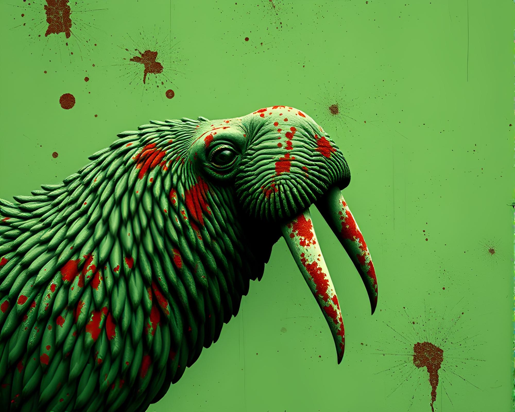 Mystical Walrus amidst Rust Stain Streaks – free AI stock image
