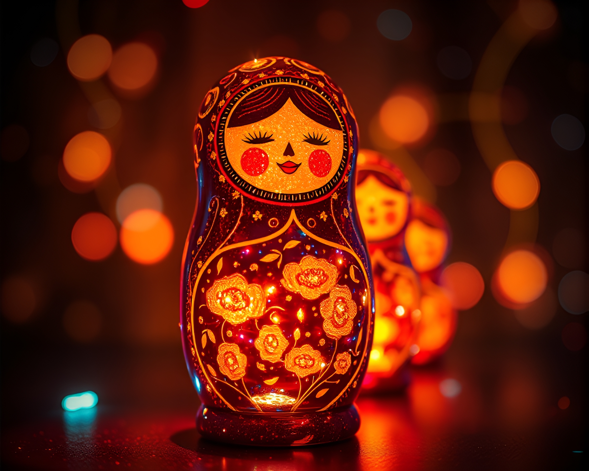 Matryoshka Doll Light Trails Fusion Art – free AI stock image