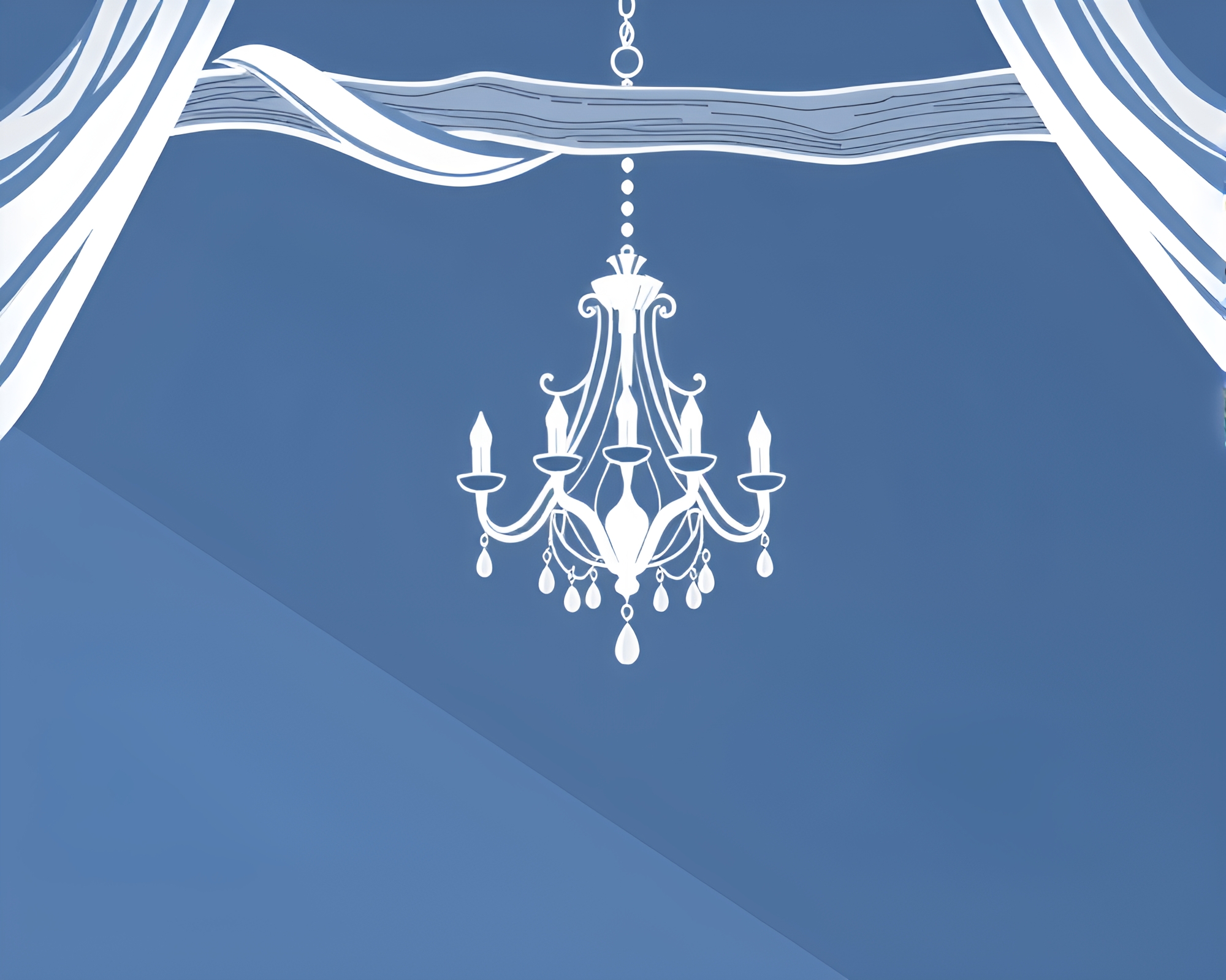 Ethereal Chandelier Illumination in Blue Cartoon Landscape – free AI stock image