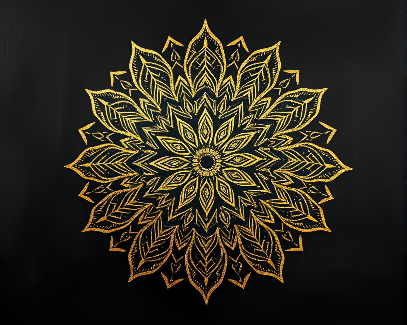 High-key lighting illuminating a chalkboard mandala with gold foil accents
