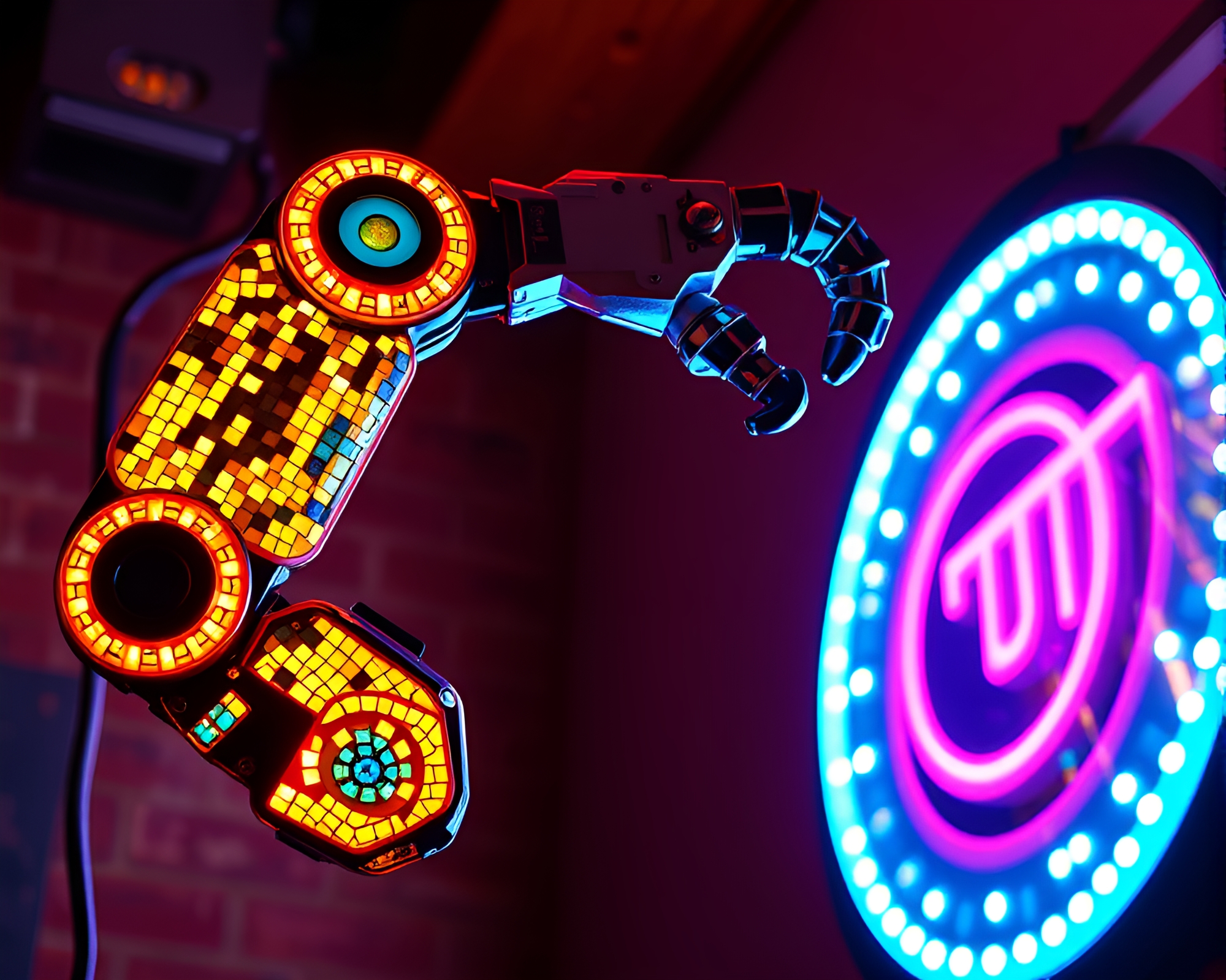 Futuristic Robotic Arm in Neon Glow – free AI stock image