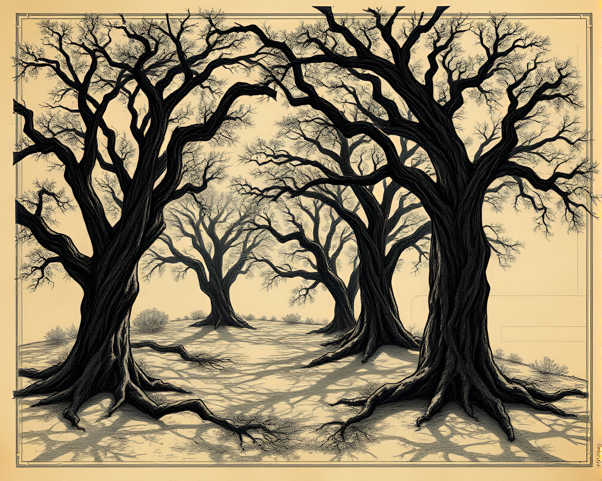 Enigmatic Spiral Forest: Blueprint Illumination – free AI stock image