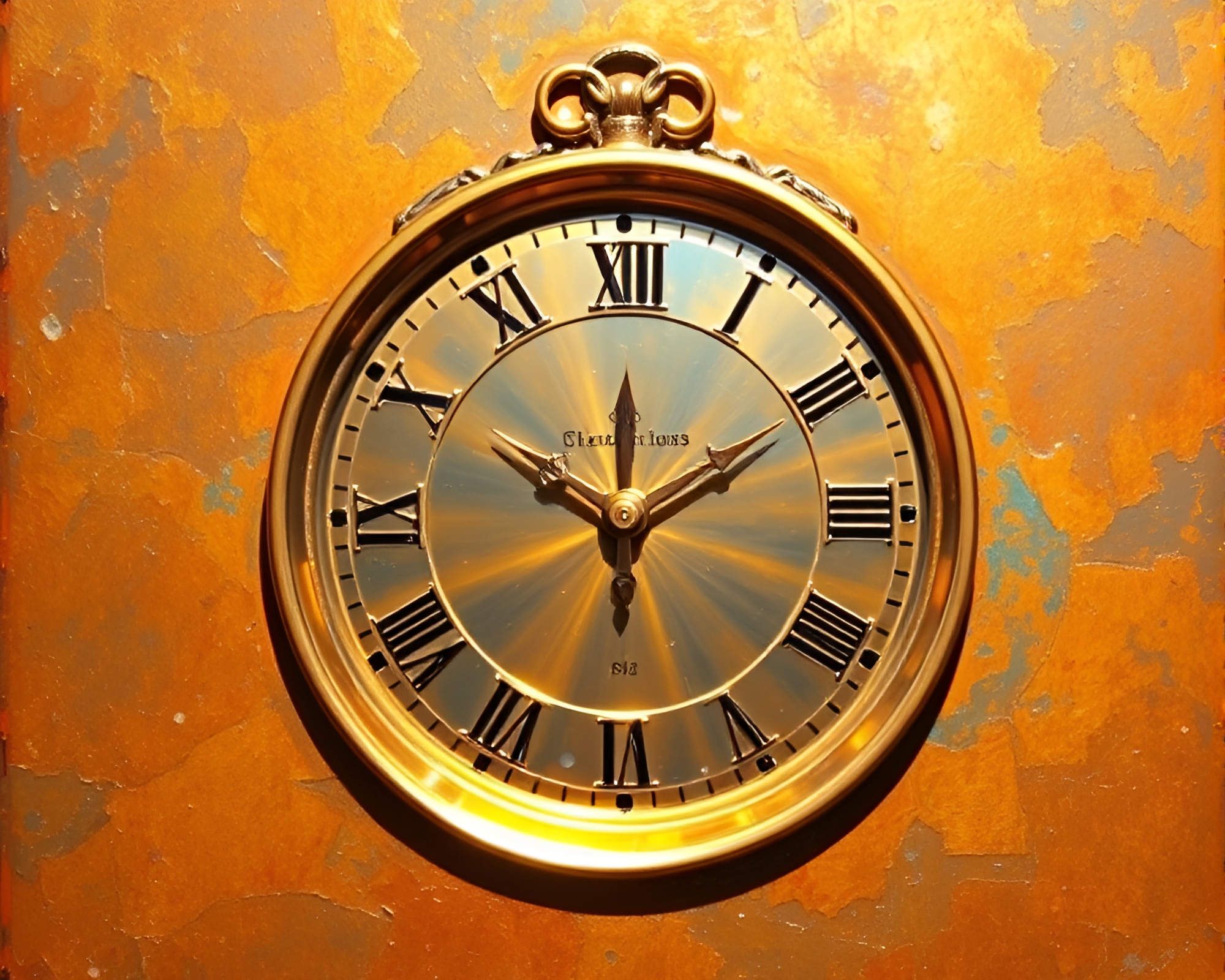 Bronze Chrono Clock Illuminated by Solar Flare Glow – free AI stock image