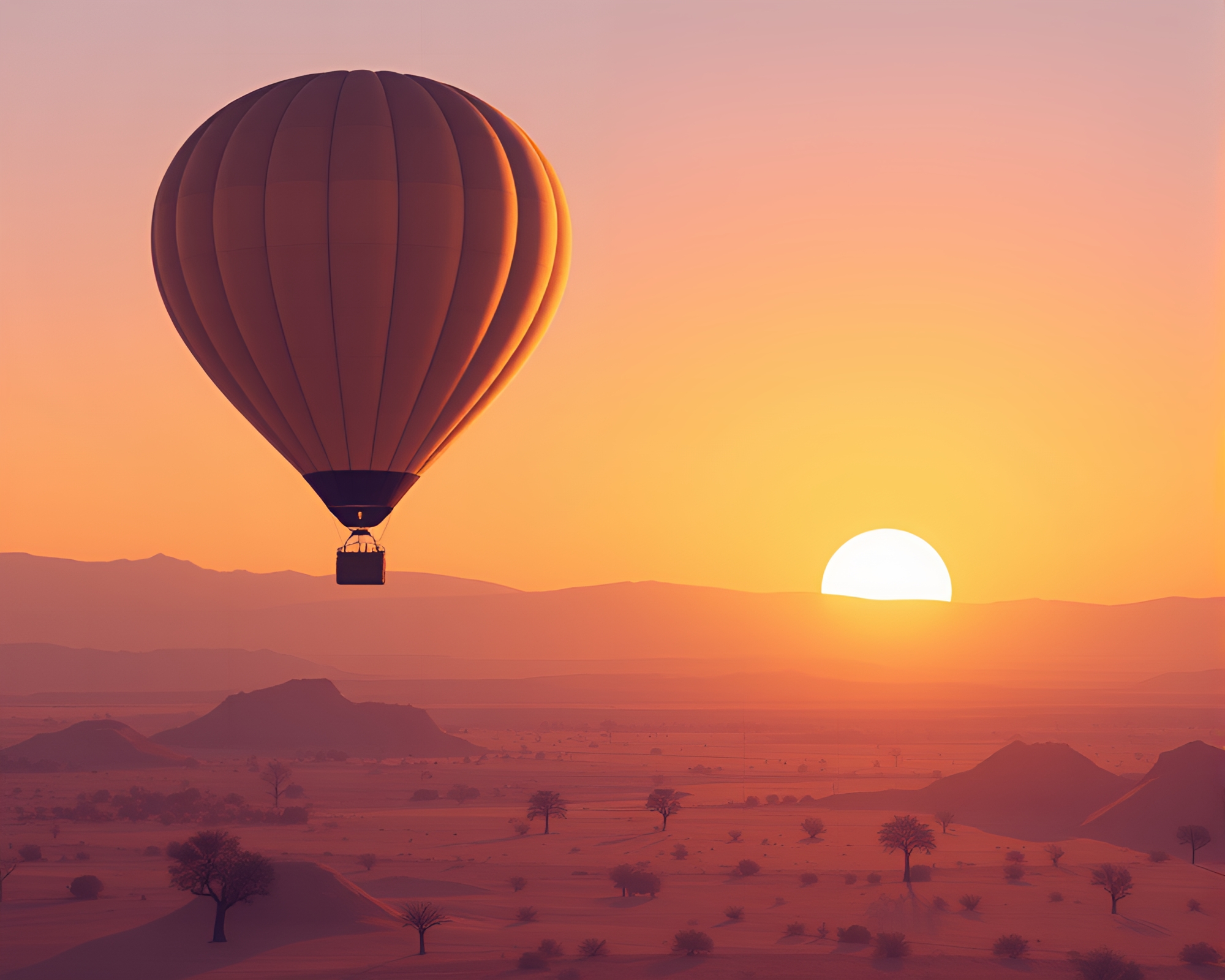 Stunning Desert Sunset Hot Air Balloon Toon Scene – free AI stock image