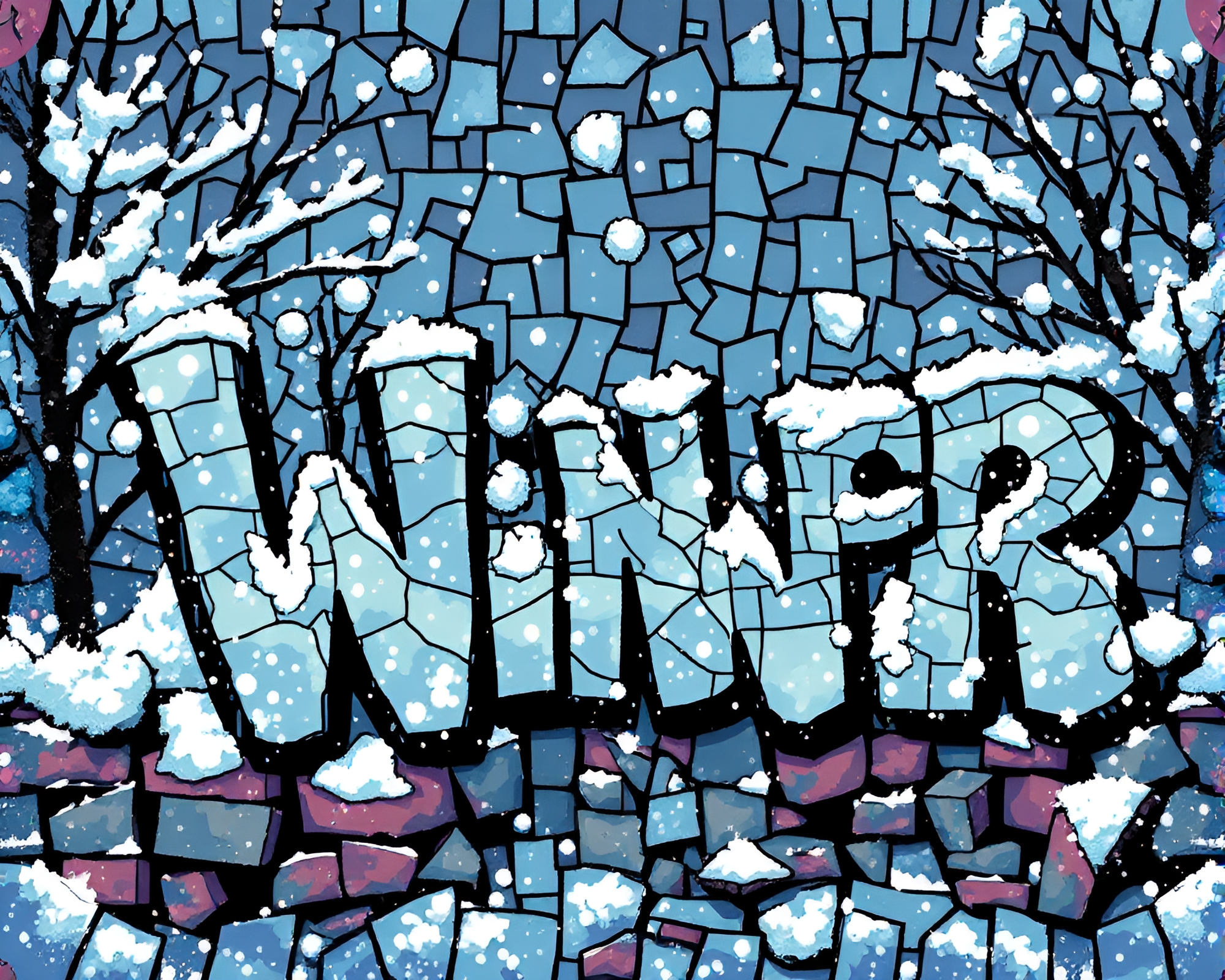 Winter Wonderland 8-Bit Graffiti Mosaic Art – free AI stock image