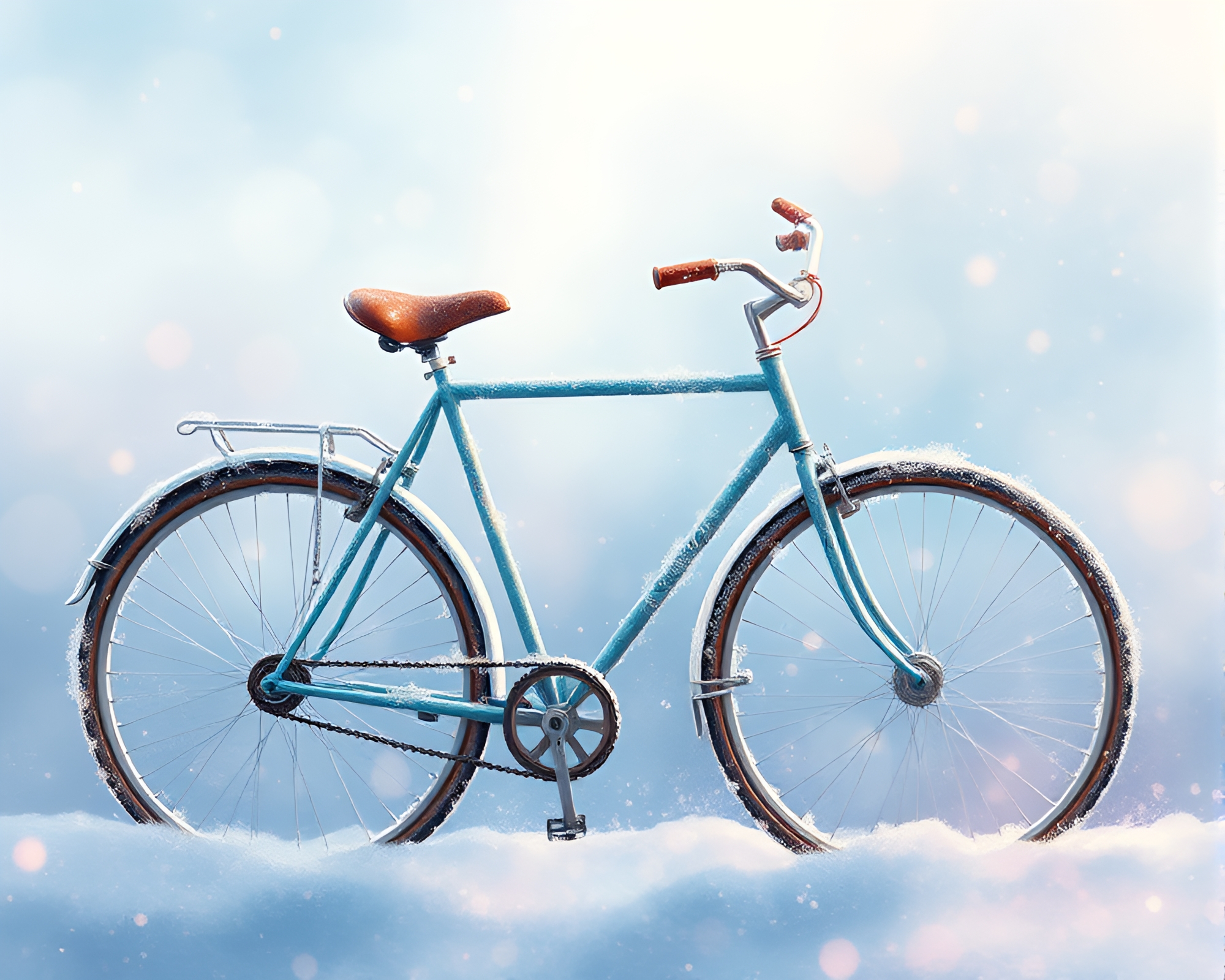 Bicycle adorned with delicate ice crystal patterns – free AI stock image