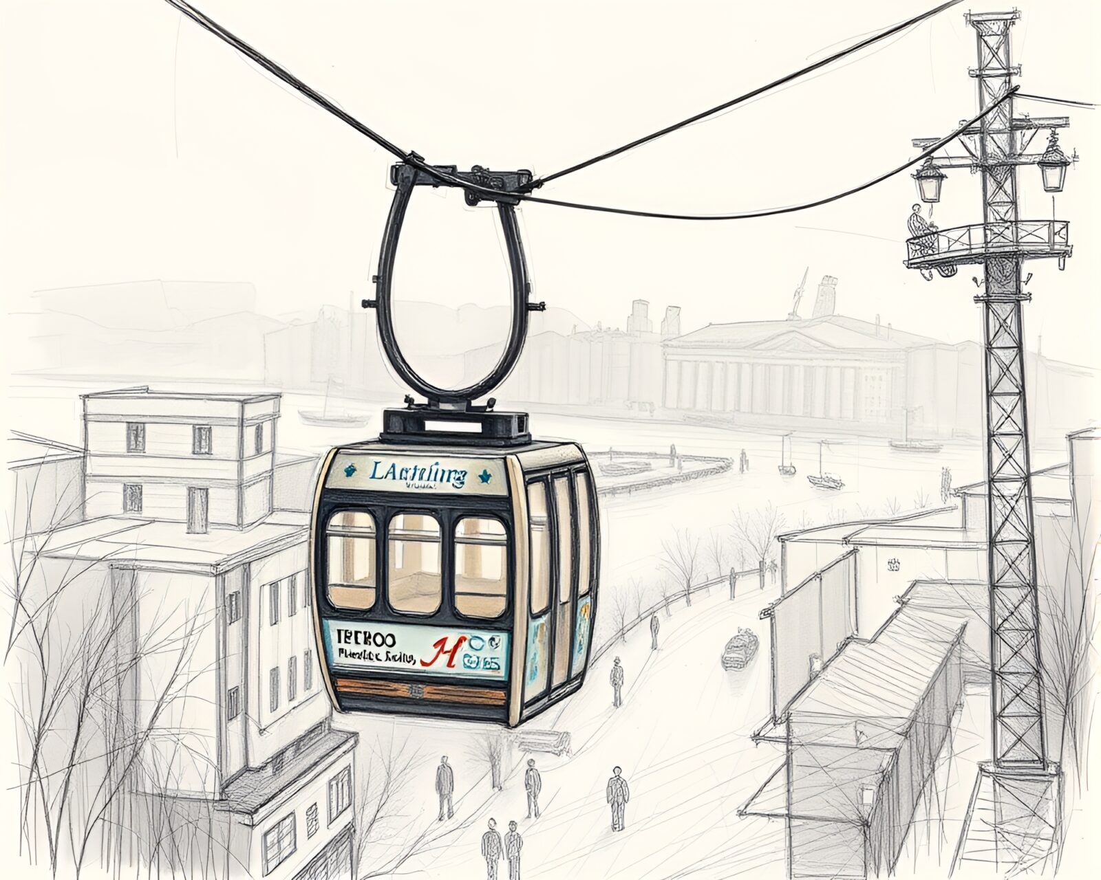 A magical gondola lift floating in a bronze-hued sky