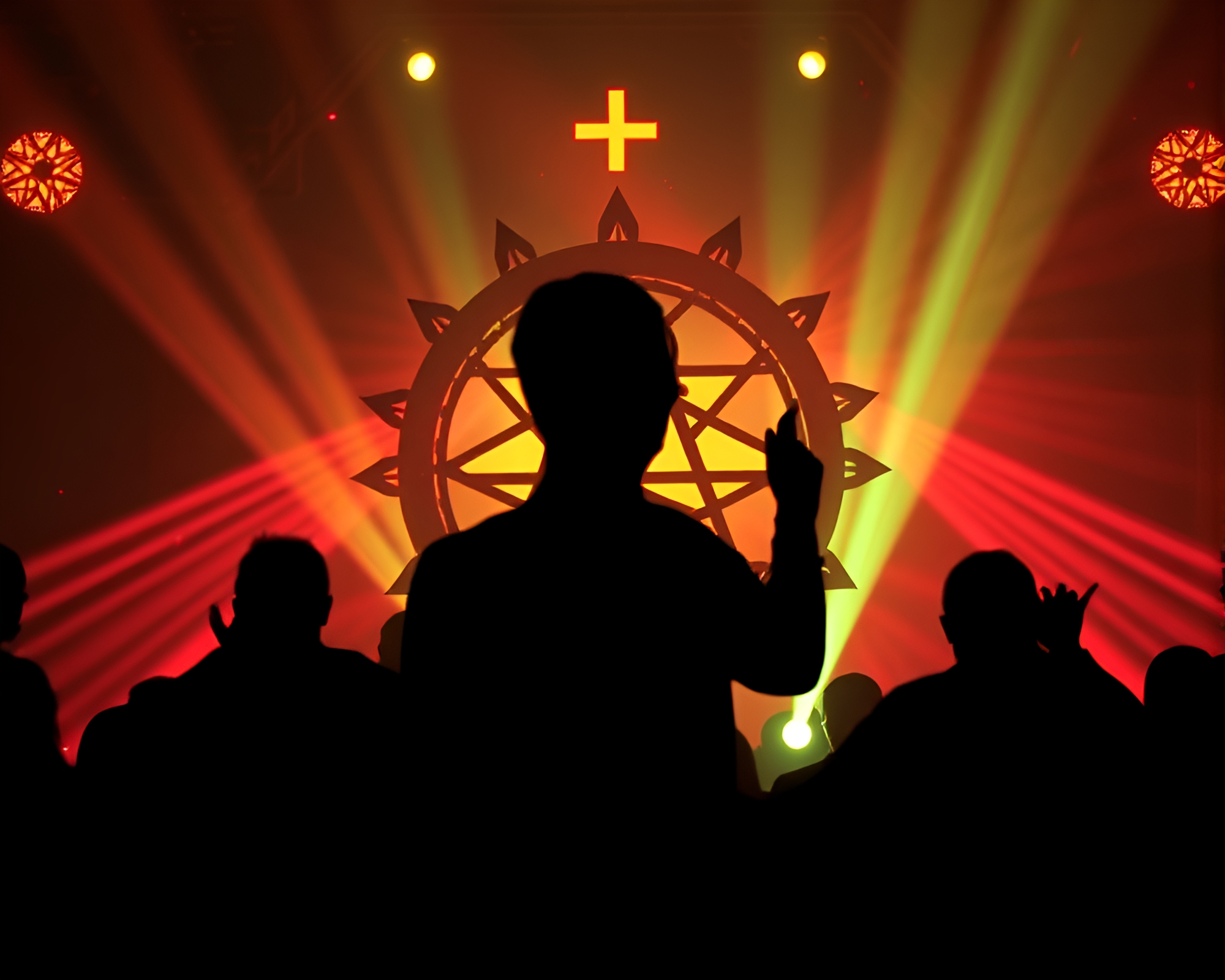 Silhouette Alchemical Symbols in Club Strobe Lights – free AI stock image
