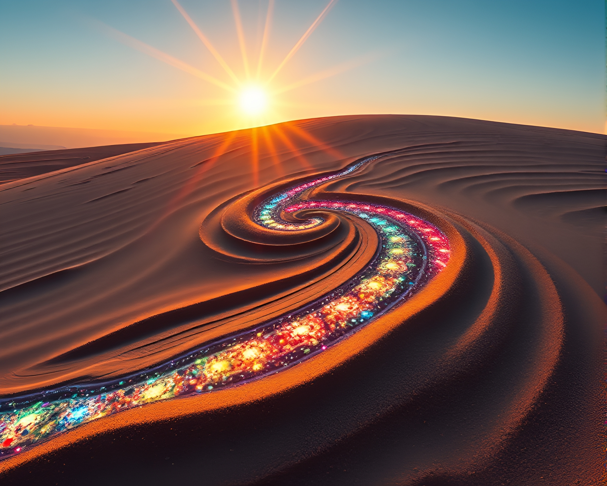 Glowing Rune Stone in Sand Swirl Pattern – free AI stock image