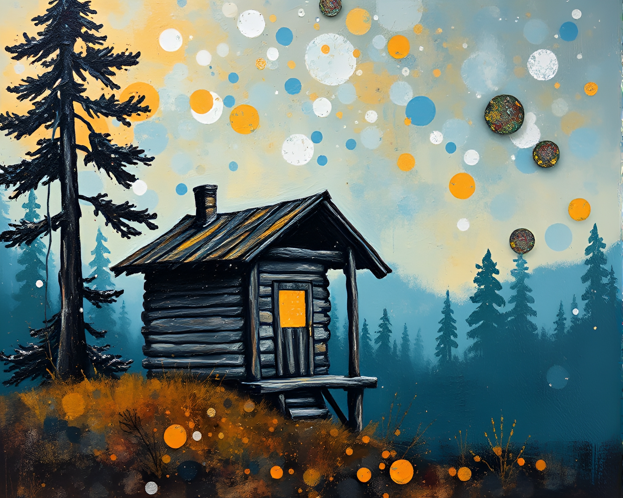 Mildew Spots Adorn Rustic Cabin in Stardust Shimmer – free AI stock image