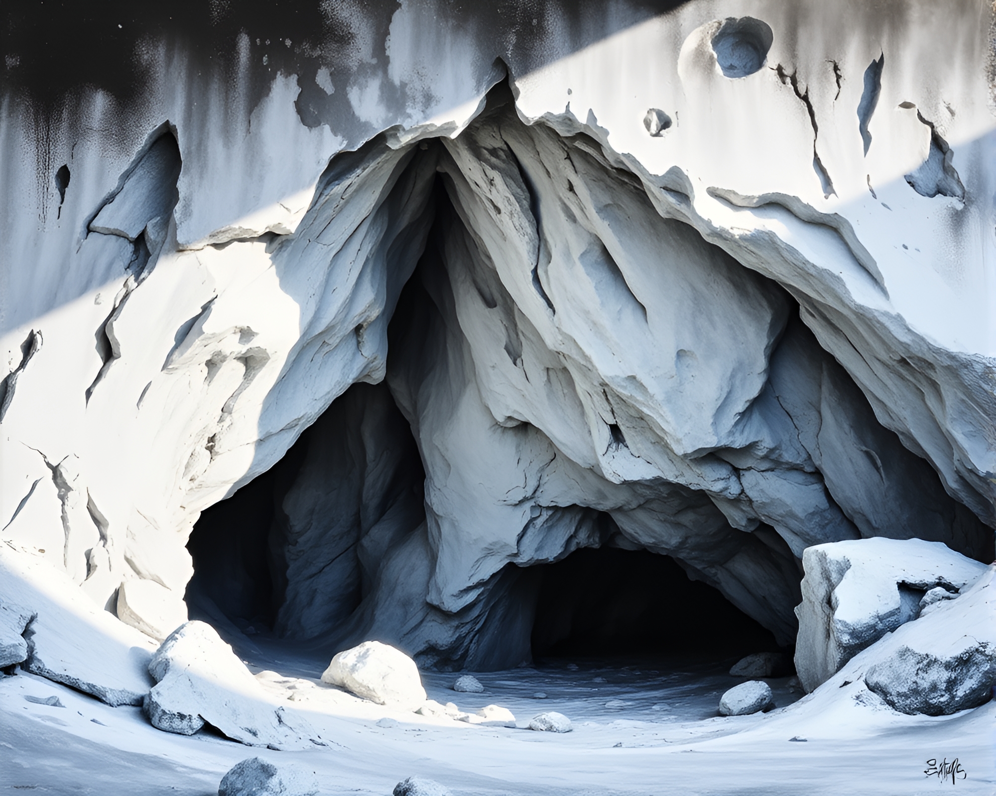 Cave Painting in Antarctic Whiteout: Graffiti Style Art – free AI stock image
