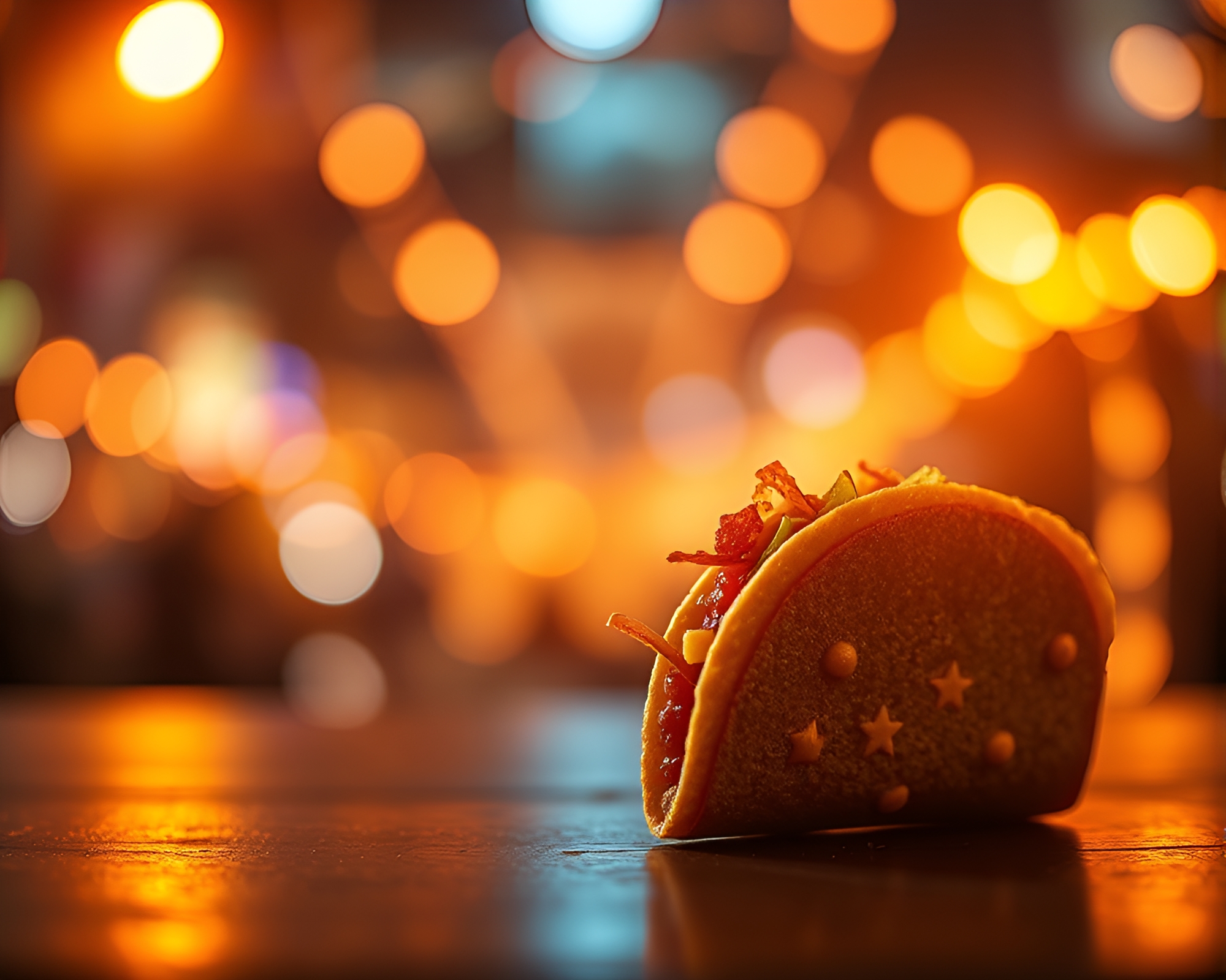 Cybernetic Taco Stand Illuminated with Bokeh Lights – free AI stock image