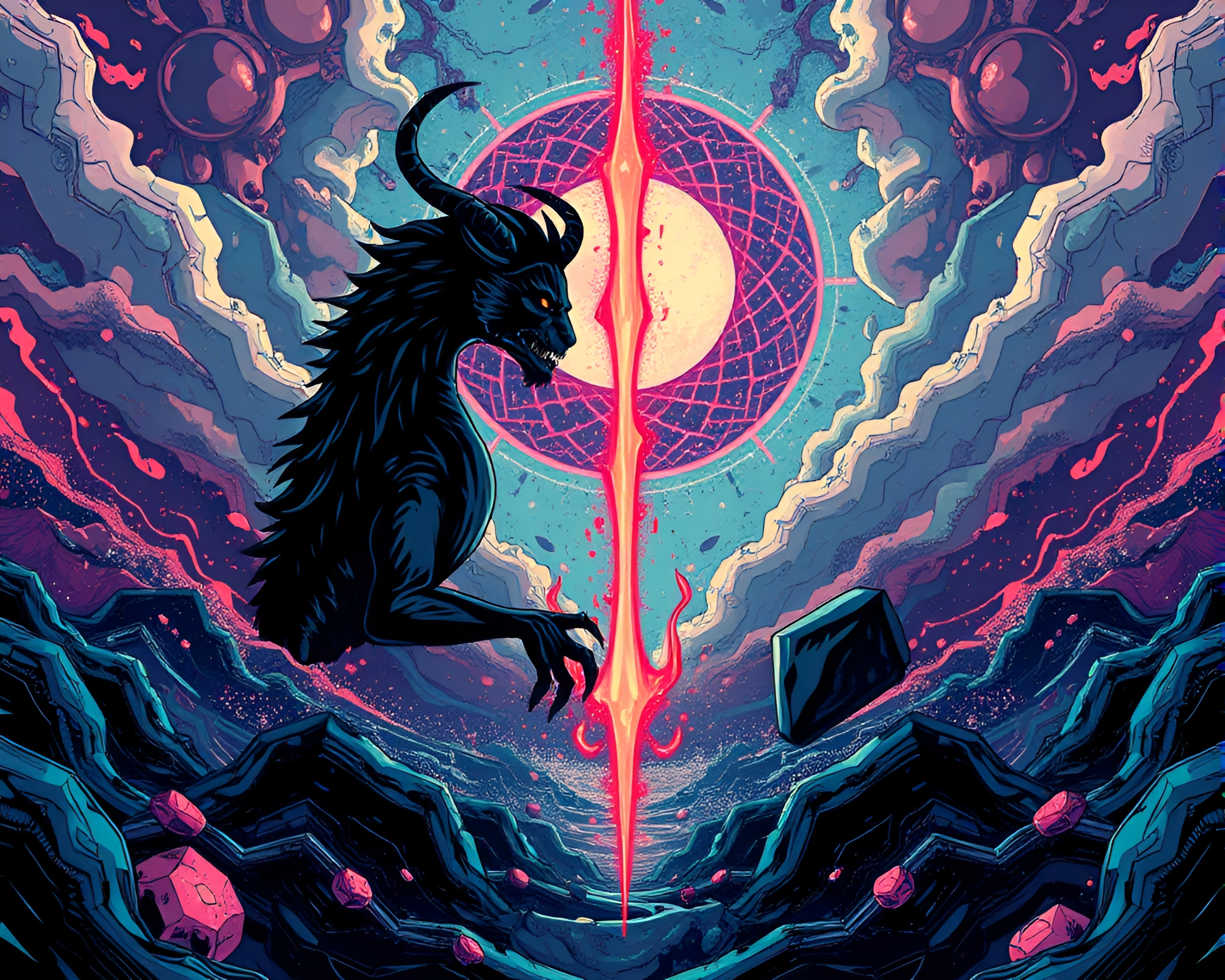 Manga-style Hydra Emerges in Jewel-Toned Rule of Thirds Composition – free AI stock image