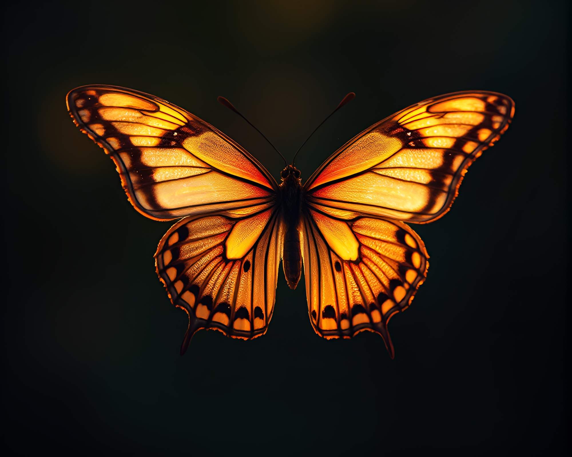 Silk Butterfly in Cool Dawn Light Through Torn Edges – free AI stock image