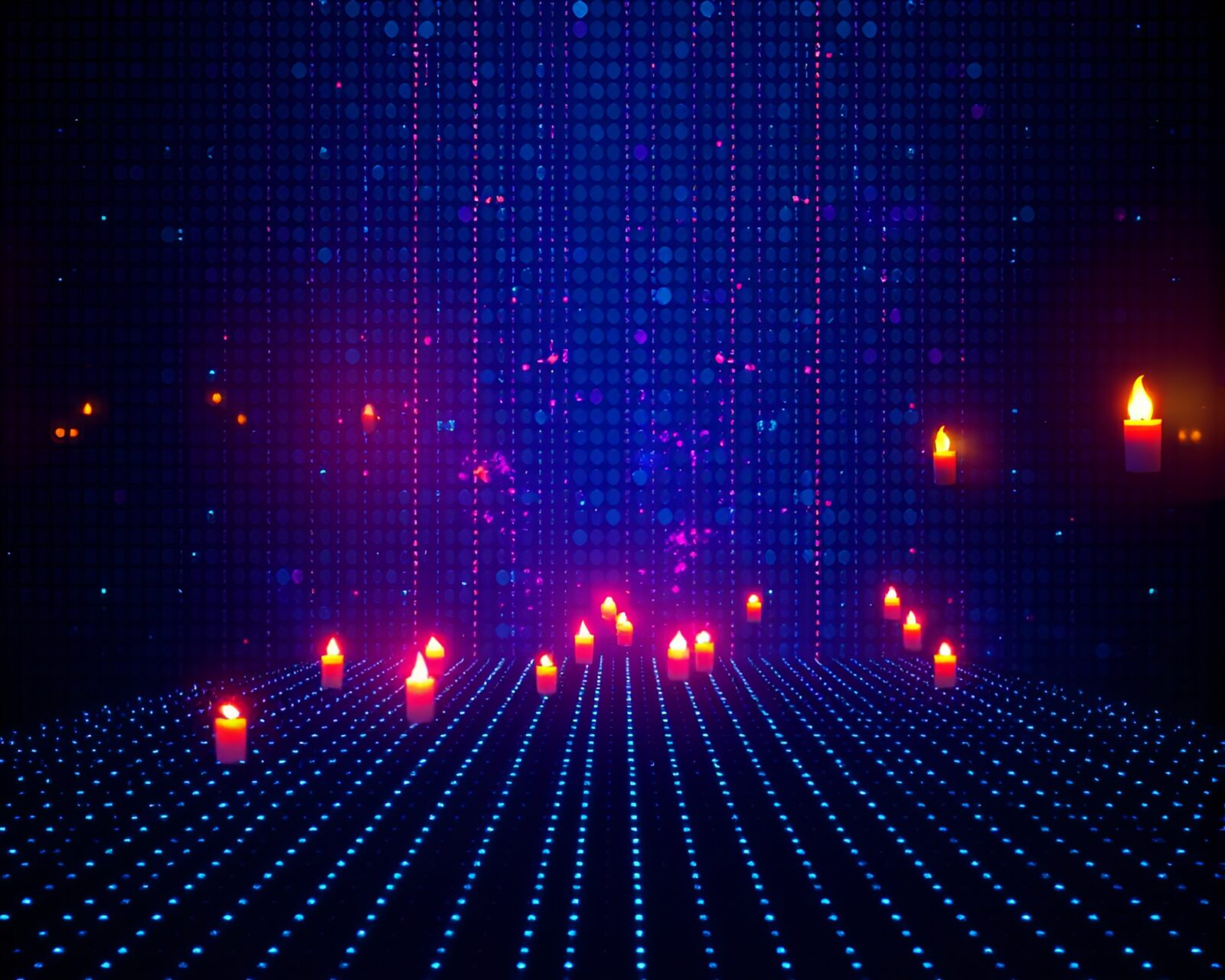 A mesmerizing scene of retro pixel art with an augmented reality overlay, bathed in candlelit ambiance
