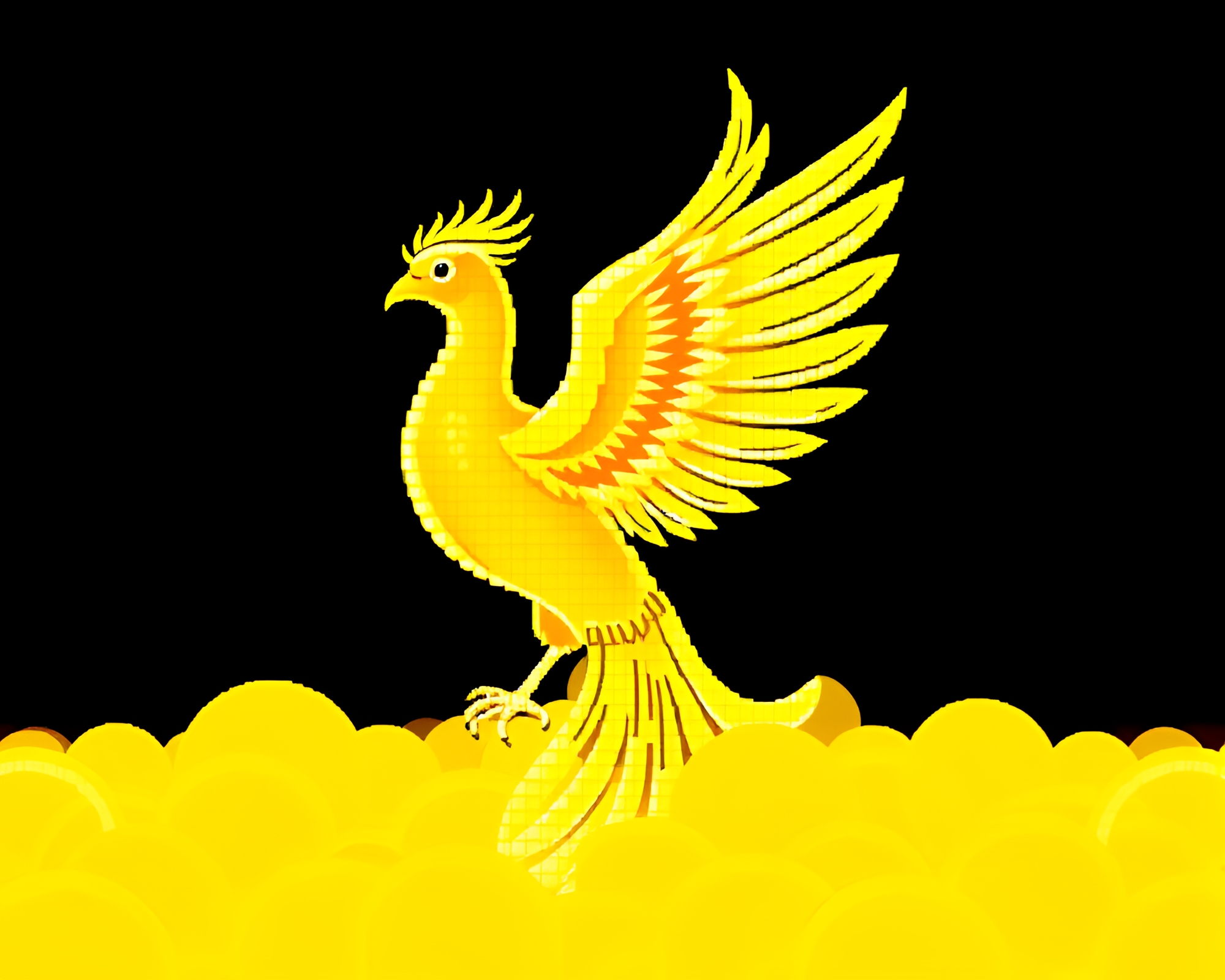 Halftone Grid Voxel Phoenix in Lemon Yellow Sunset – free AI stock image