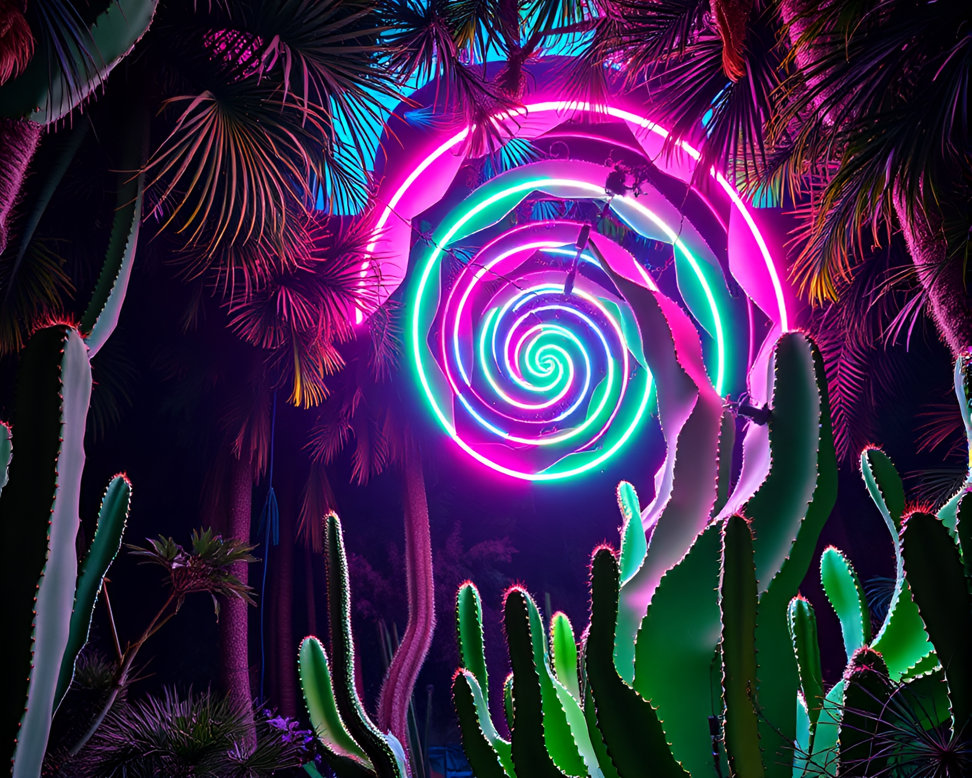 Neon Cactus Jungle Canopy Utopia – free AI stock image