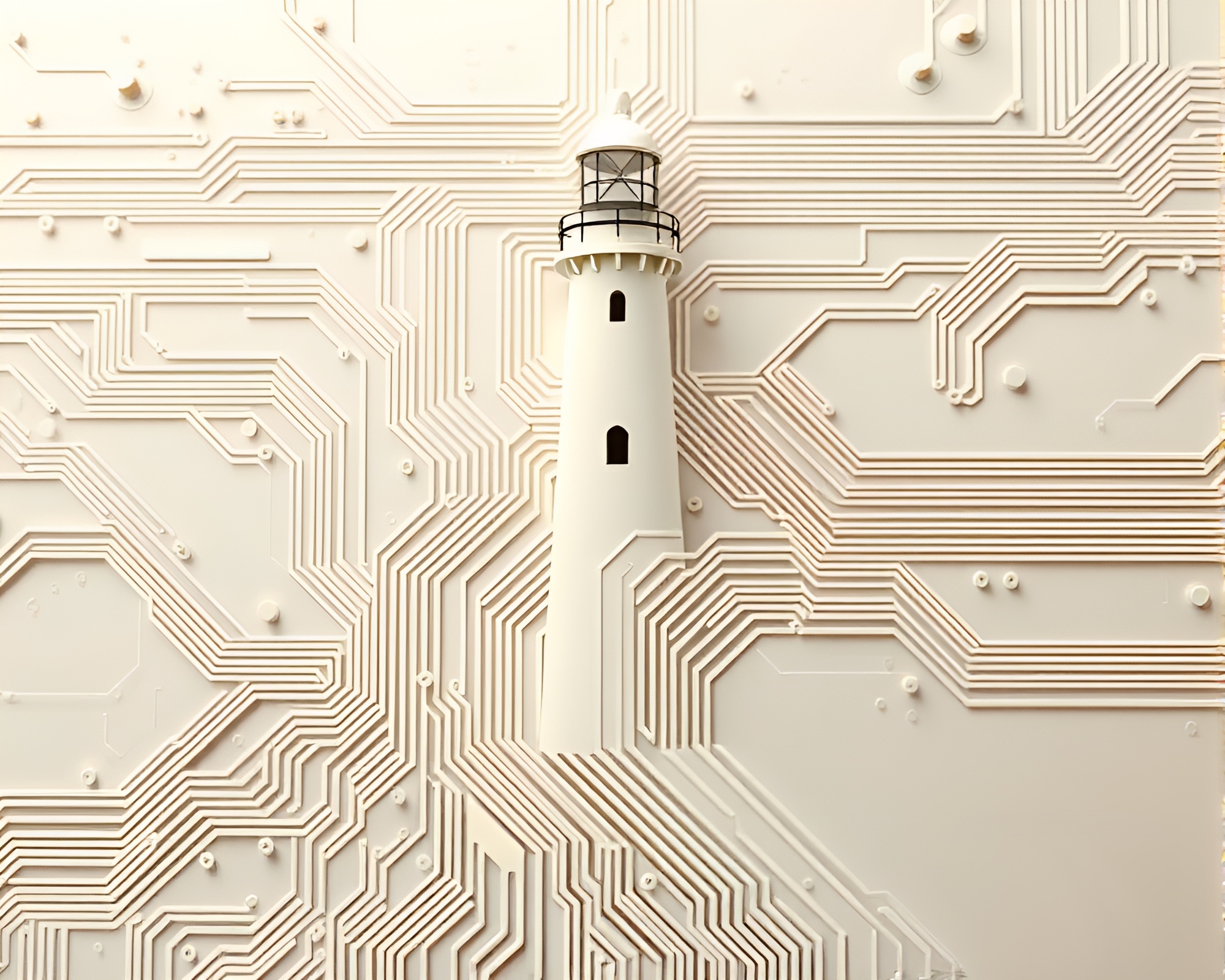 Lighthouse Tower Integrated with Circuit Board Traces – free AI stock image