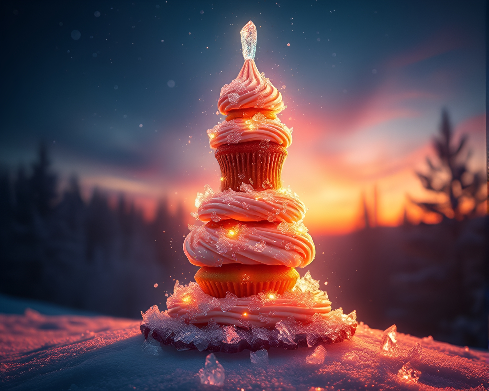 Delicate Cupcake Tower with Crystal Ice Decoration – free AI stock image