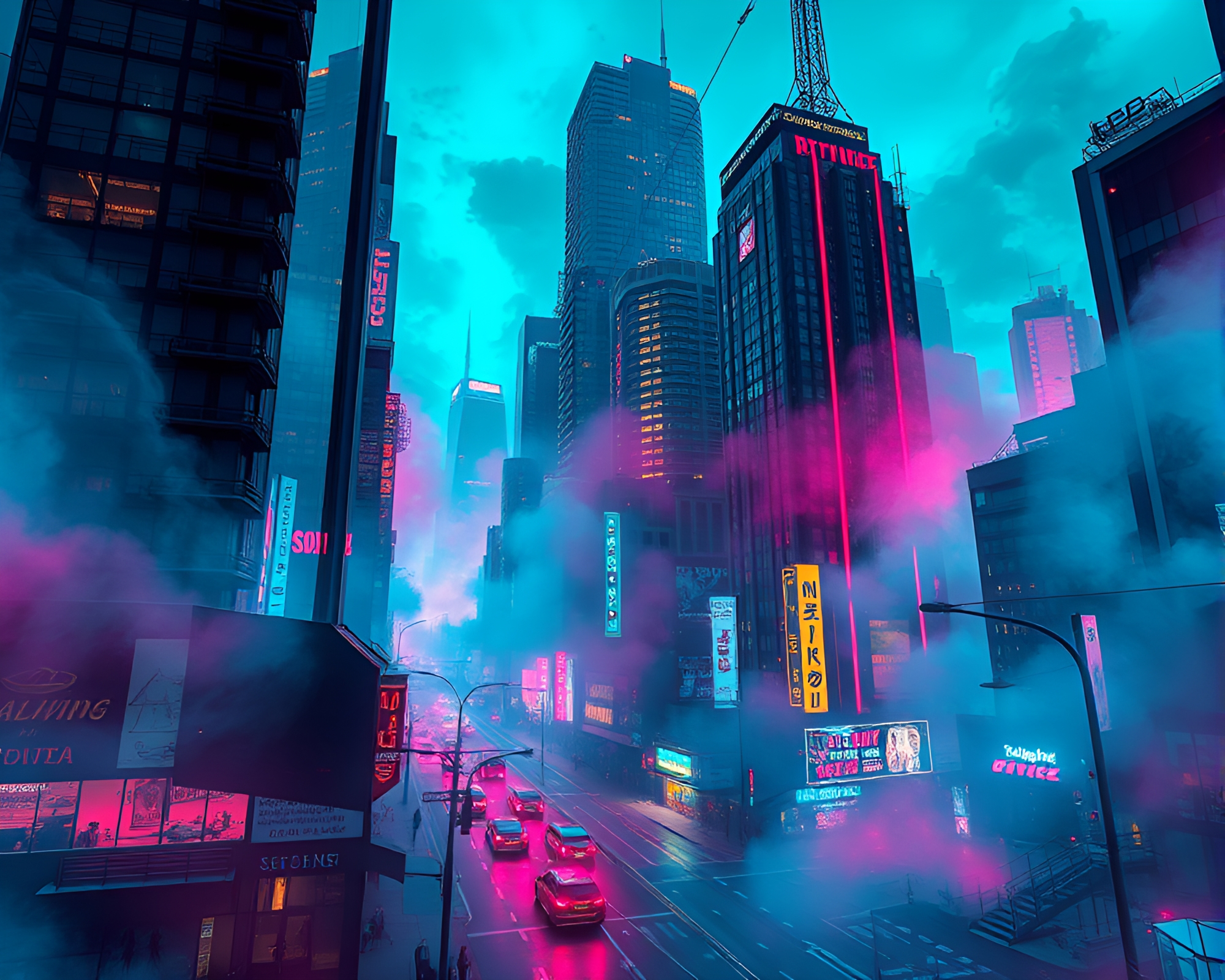 Steam Vapor Virtual Cityscape in Surreal Comic Style – free AI stock image