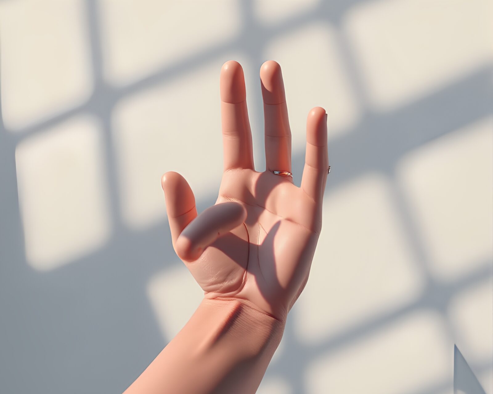 High-tech cybernetic hand with hard shadow in 3D art