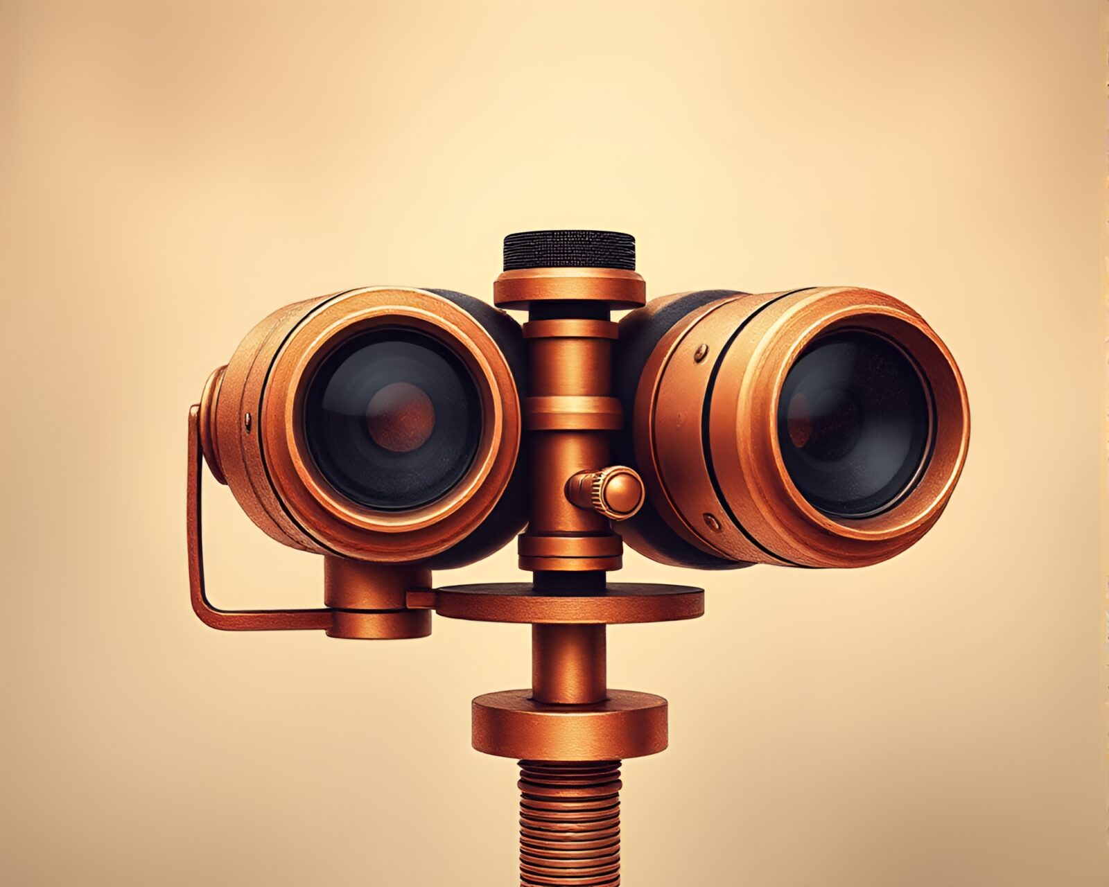 Illustration of binoculars in fog with rose gold hues