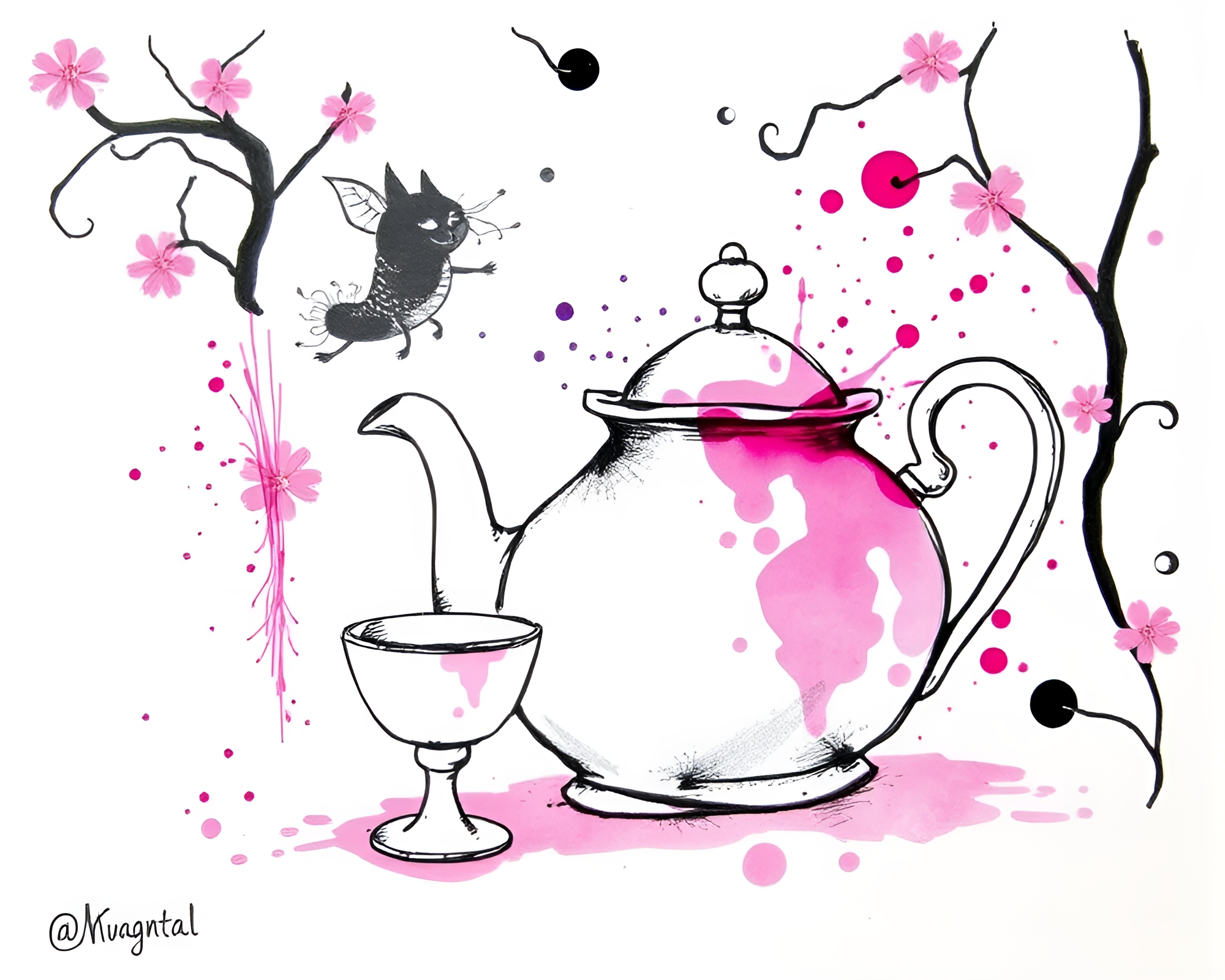 Ink Splashes in Magenta Wonderland Tea Party – free AI stock image