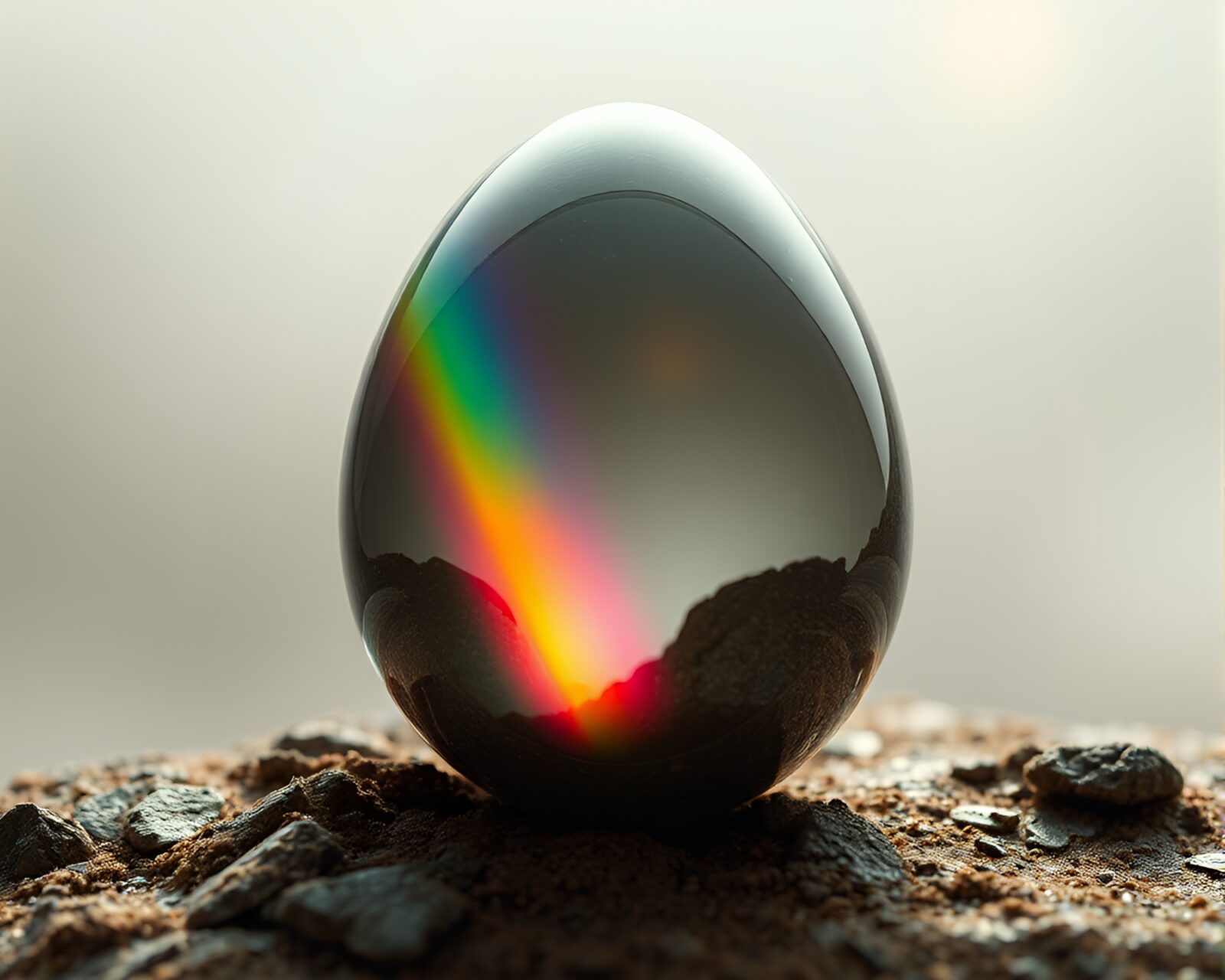 Muted earth tones dragon egg in glitched rainbow light