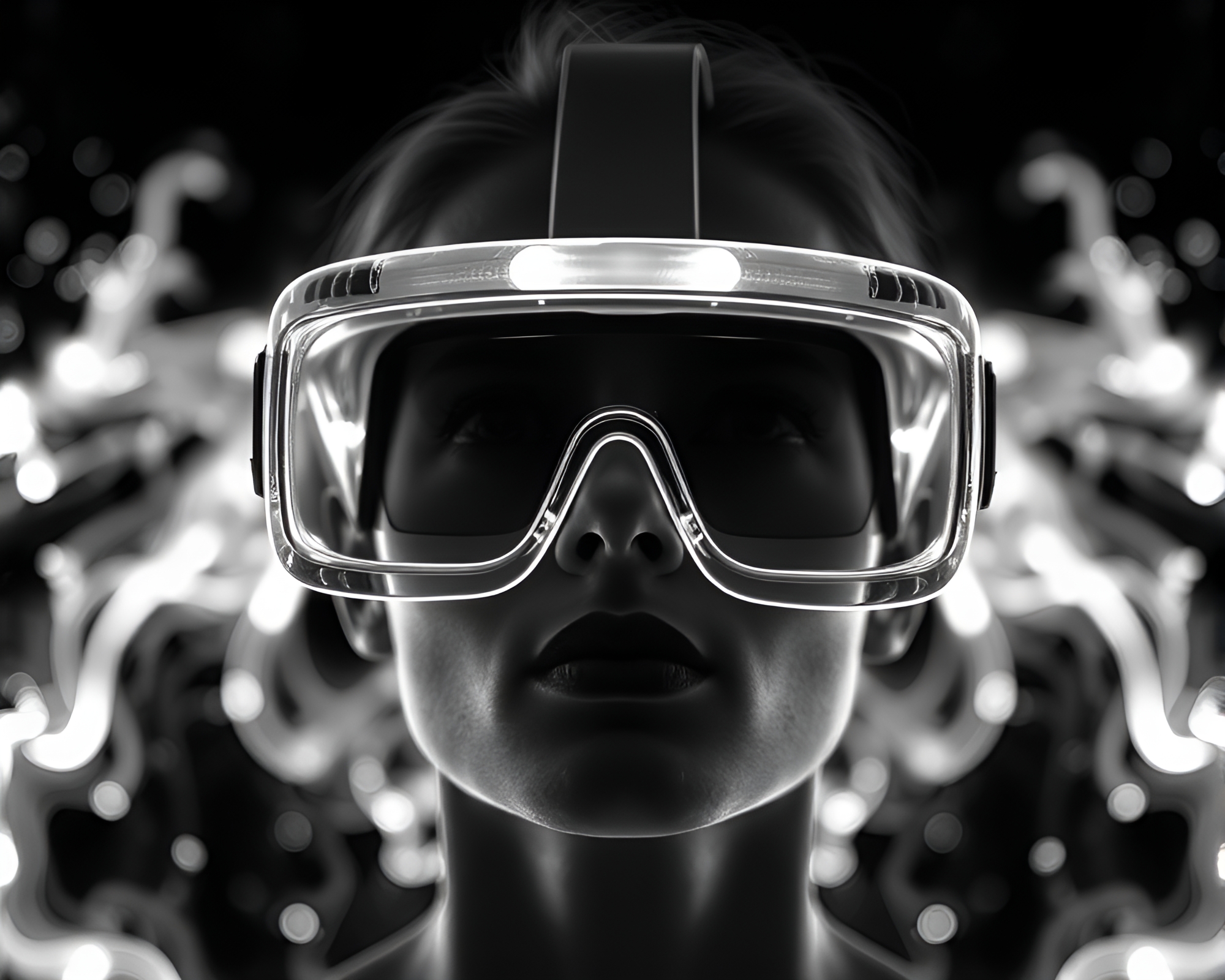 Monochrome Augmented Reality Glasses in Fractal Glow – free AI stock image
