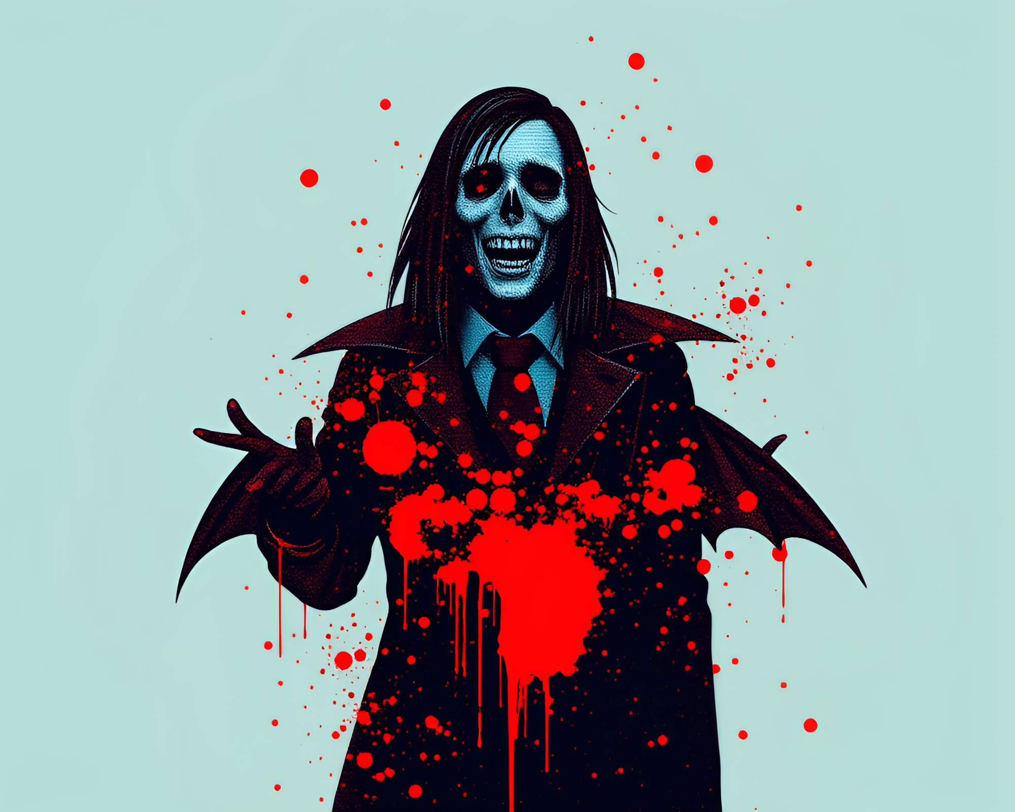 Duotone Vampire Bloodbath in Halftone Grid – free AI stock image