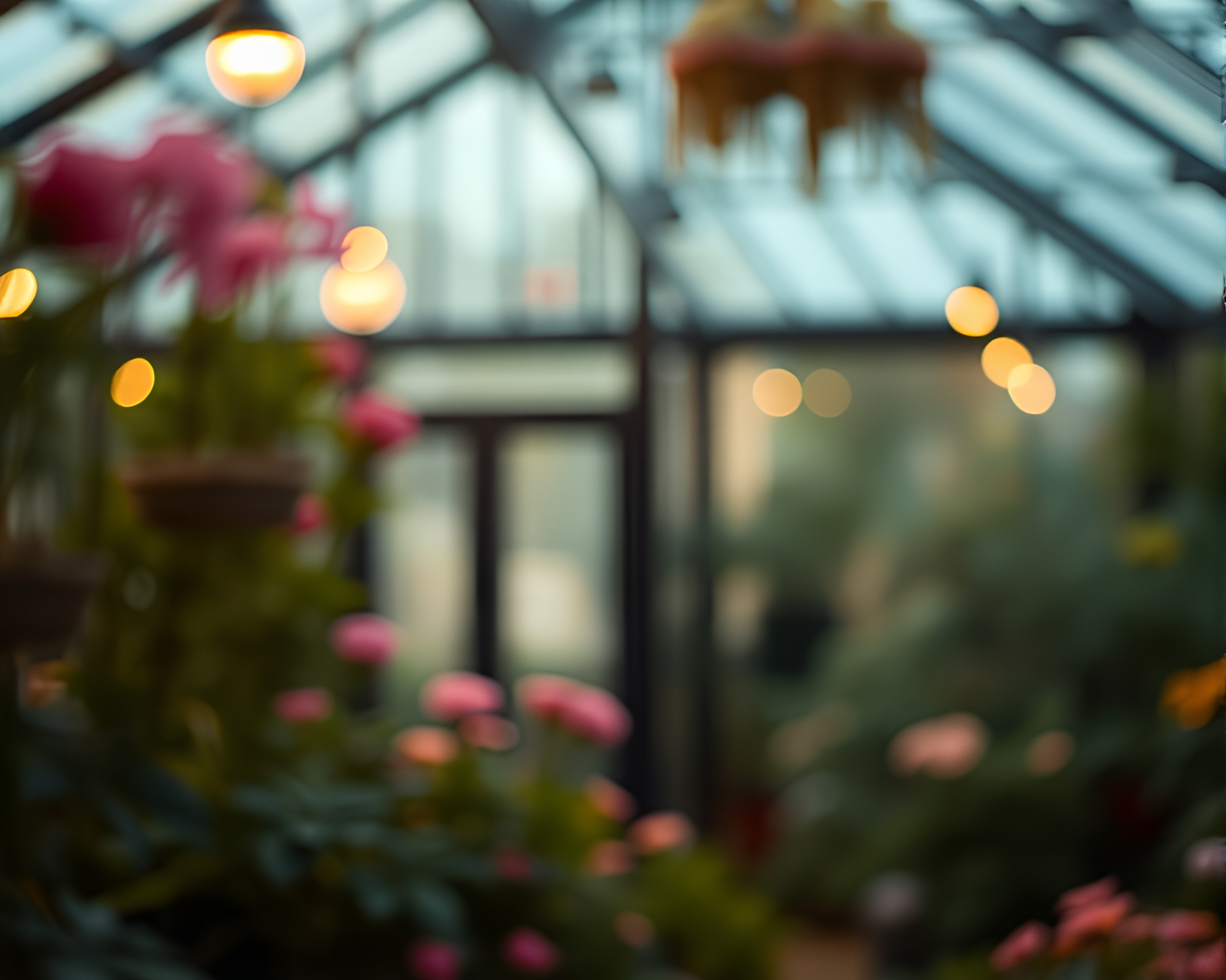Enchanting Glass Greenhouse with Pastel Noir Aesthetics – free AI stock image