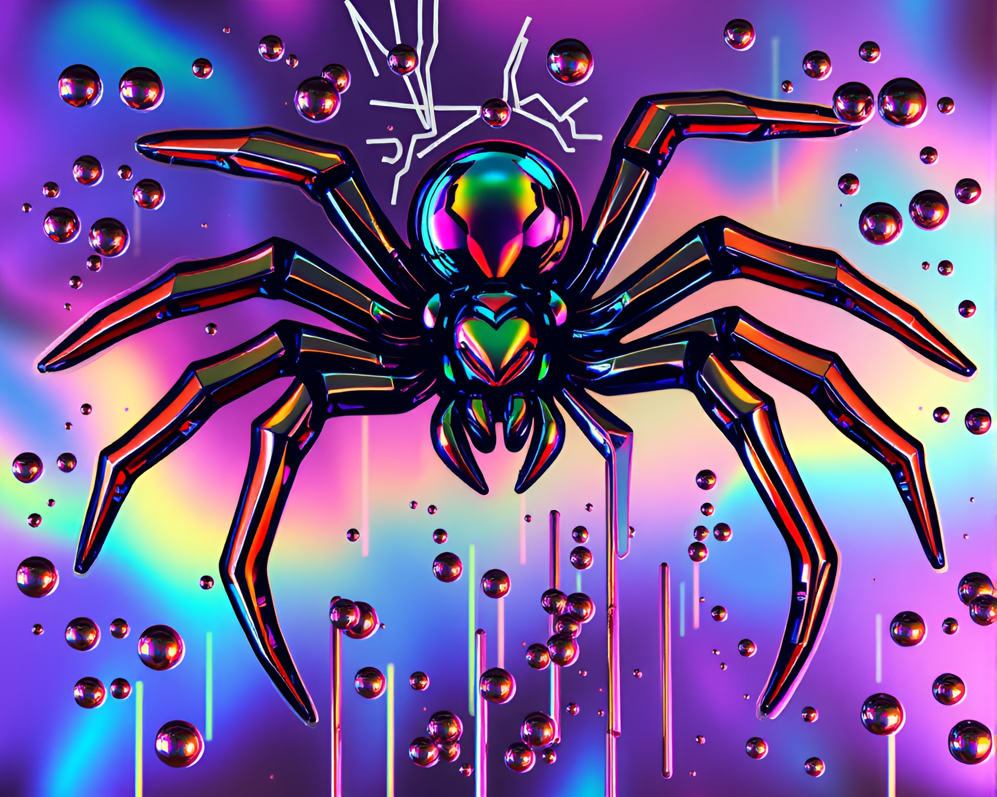 Iridescent Soap Film Mechanical Spider Graffiti Delight – free AI stock image