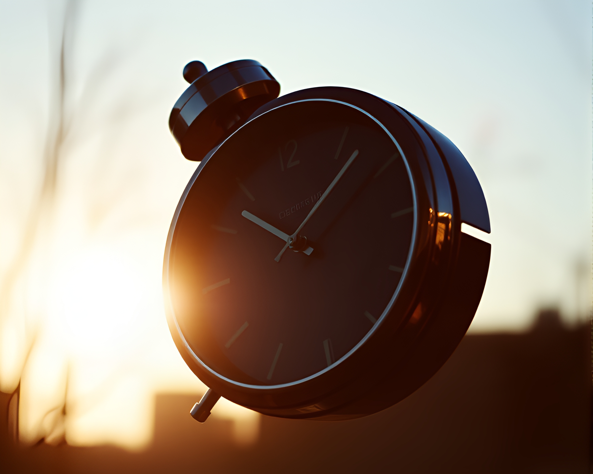 Chrome Reflections: Chrono Clock Silhouette Film Grain – free AI stock image