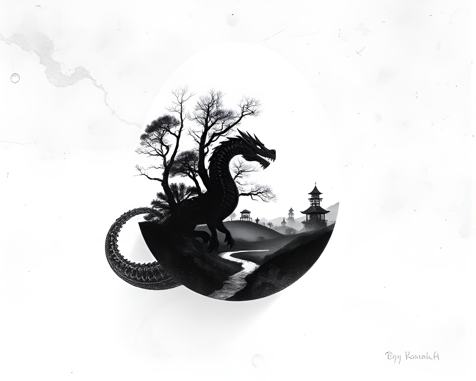 Enchanting Dragon Egg Double Exposure in Etched Landscape – free AI stock image