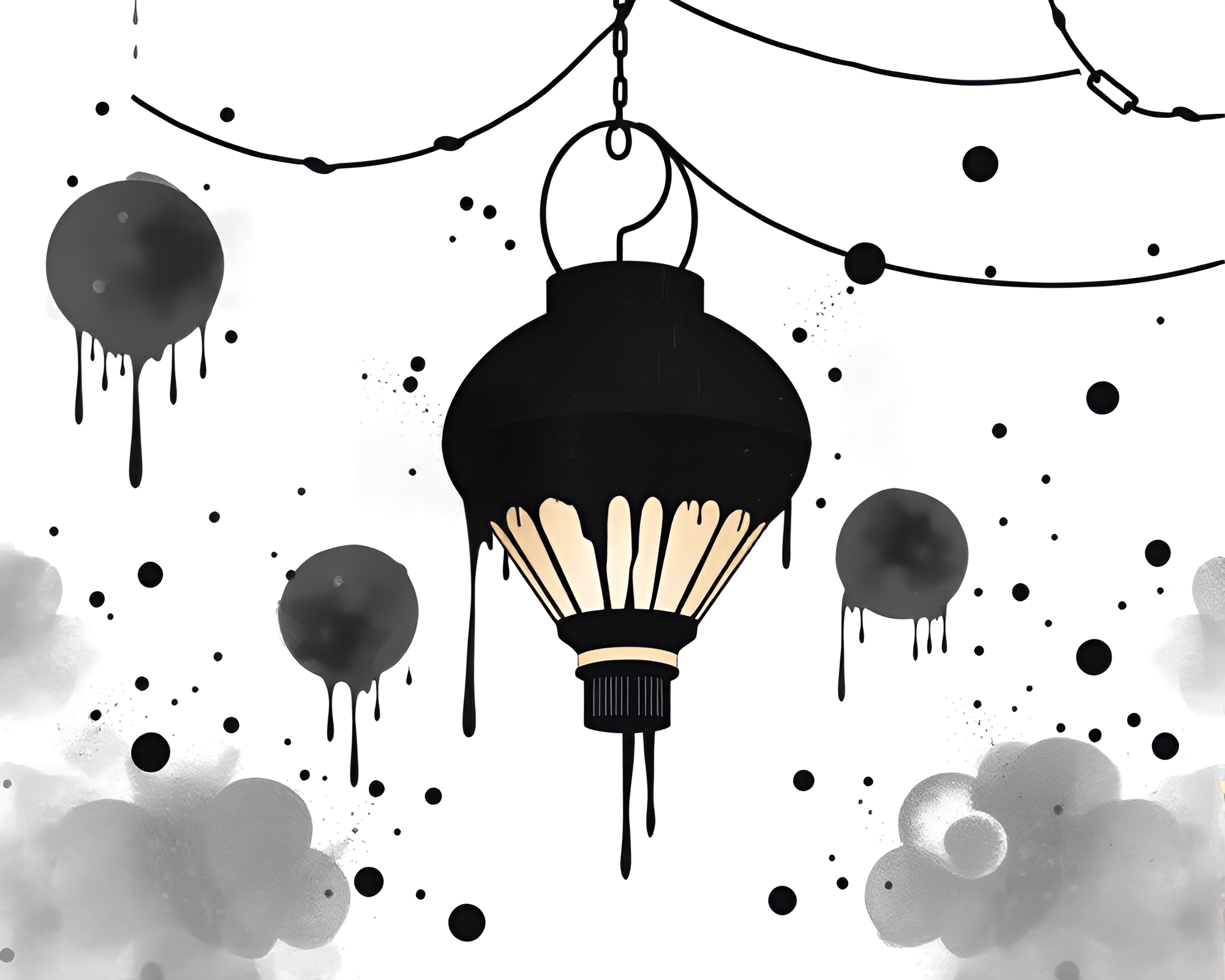 Graffiti Lantern Illuminates Night in Cartoon Cityscape – free AI stock image