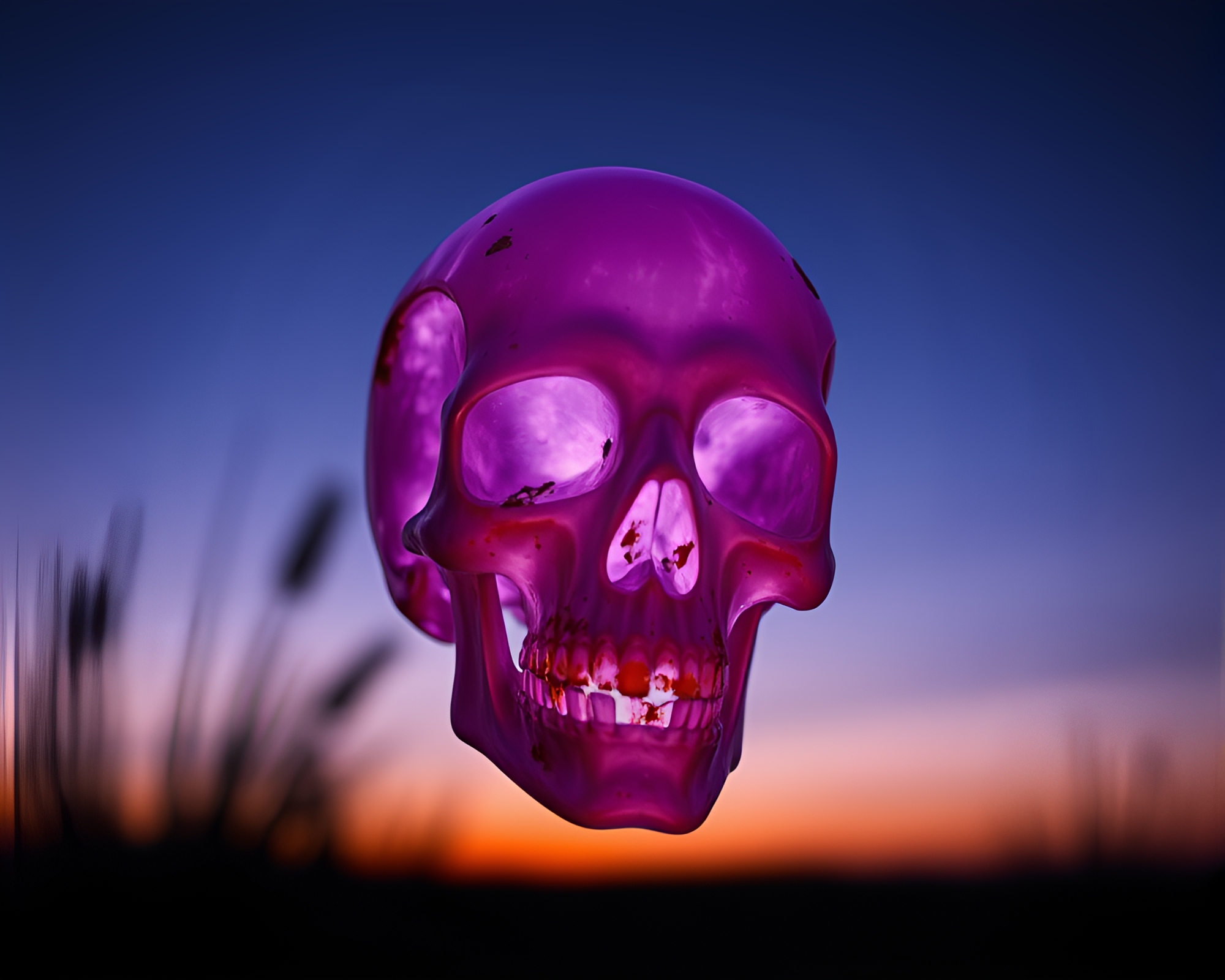 Rust Patina Crystal Skull at Lavender Twilight – free AI stock image