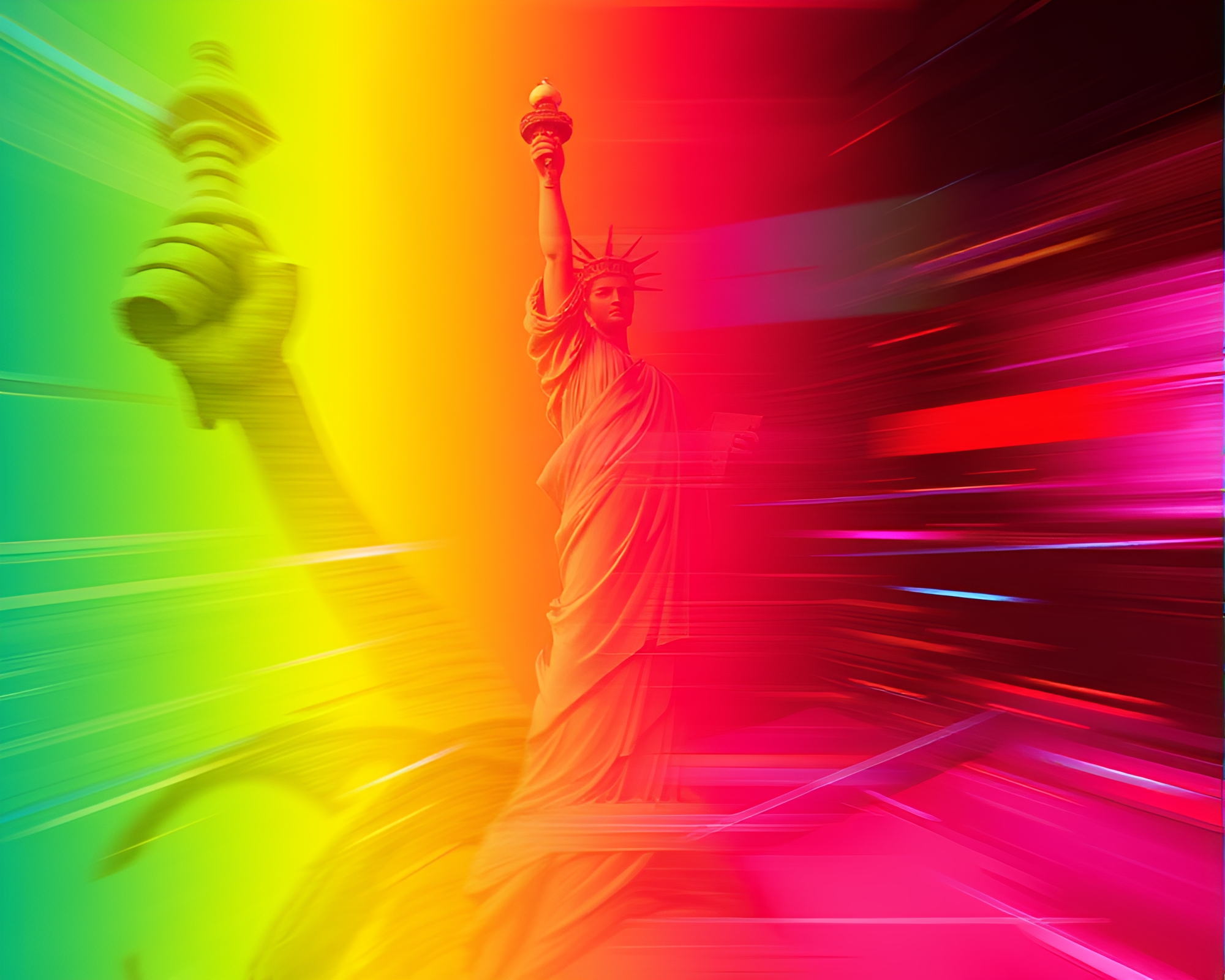 Neon Zoom Burst Collage of Statue in Electric Hues – free AI stock image