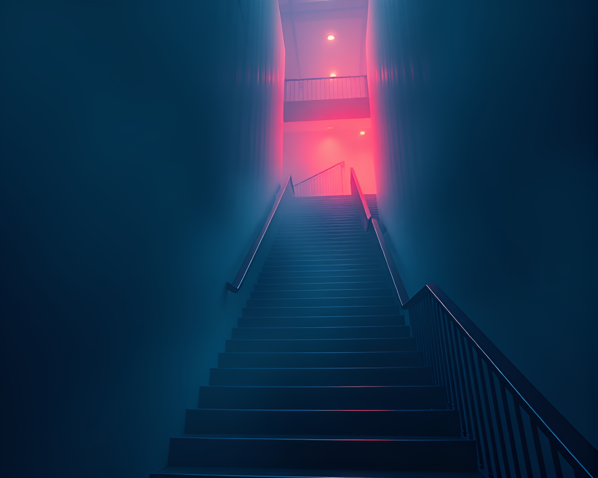 Foggy Cyberpunk Staircase Ascension – free AI stock image
