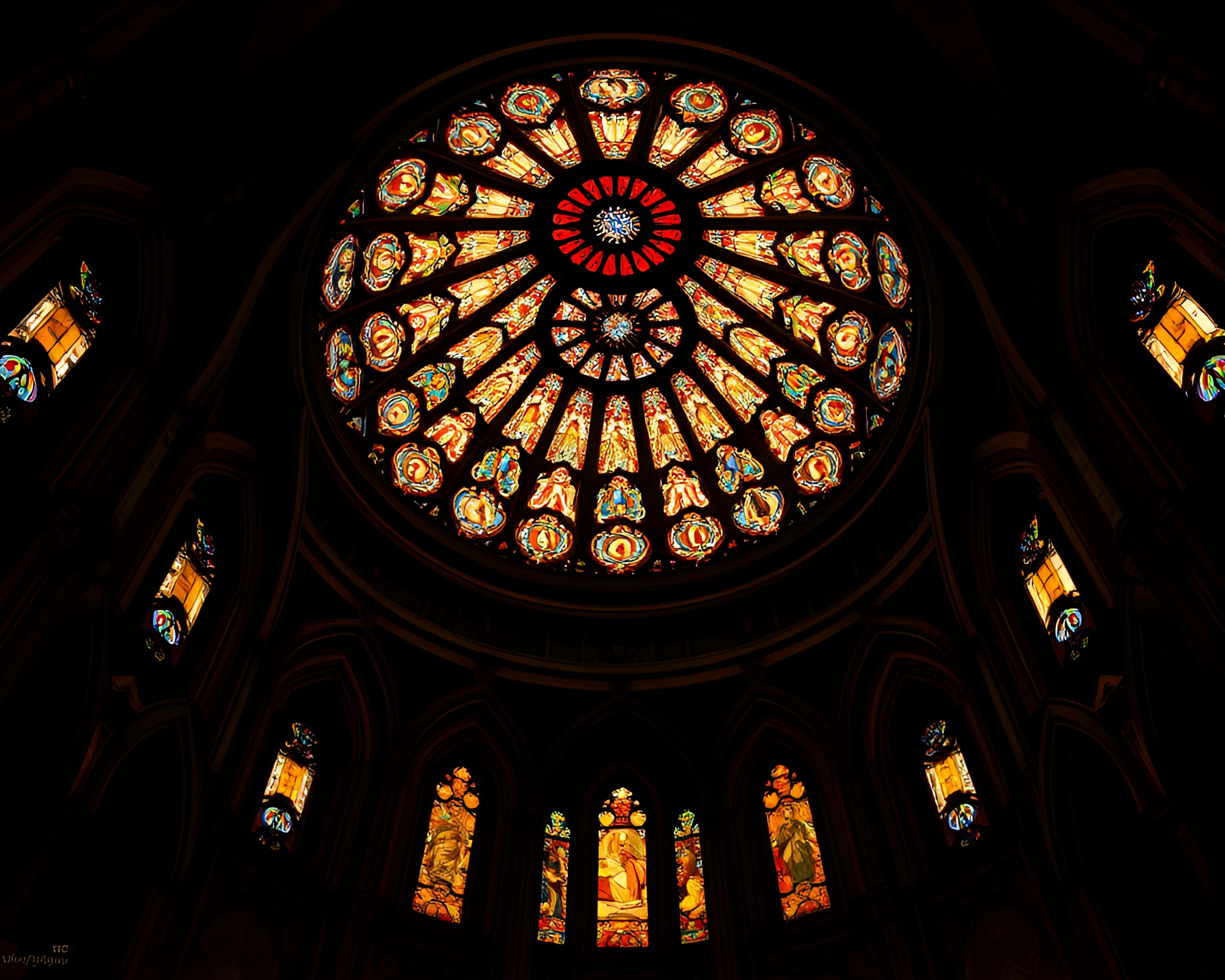 Enchanting Stained Glass Cathedral Dome Illuminated by Cel Shading Light – free AI stock image