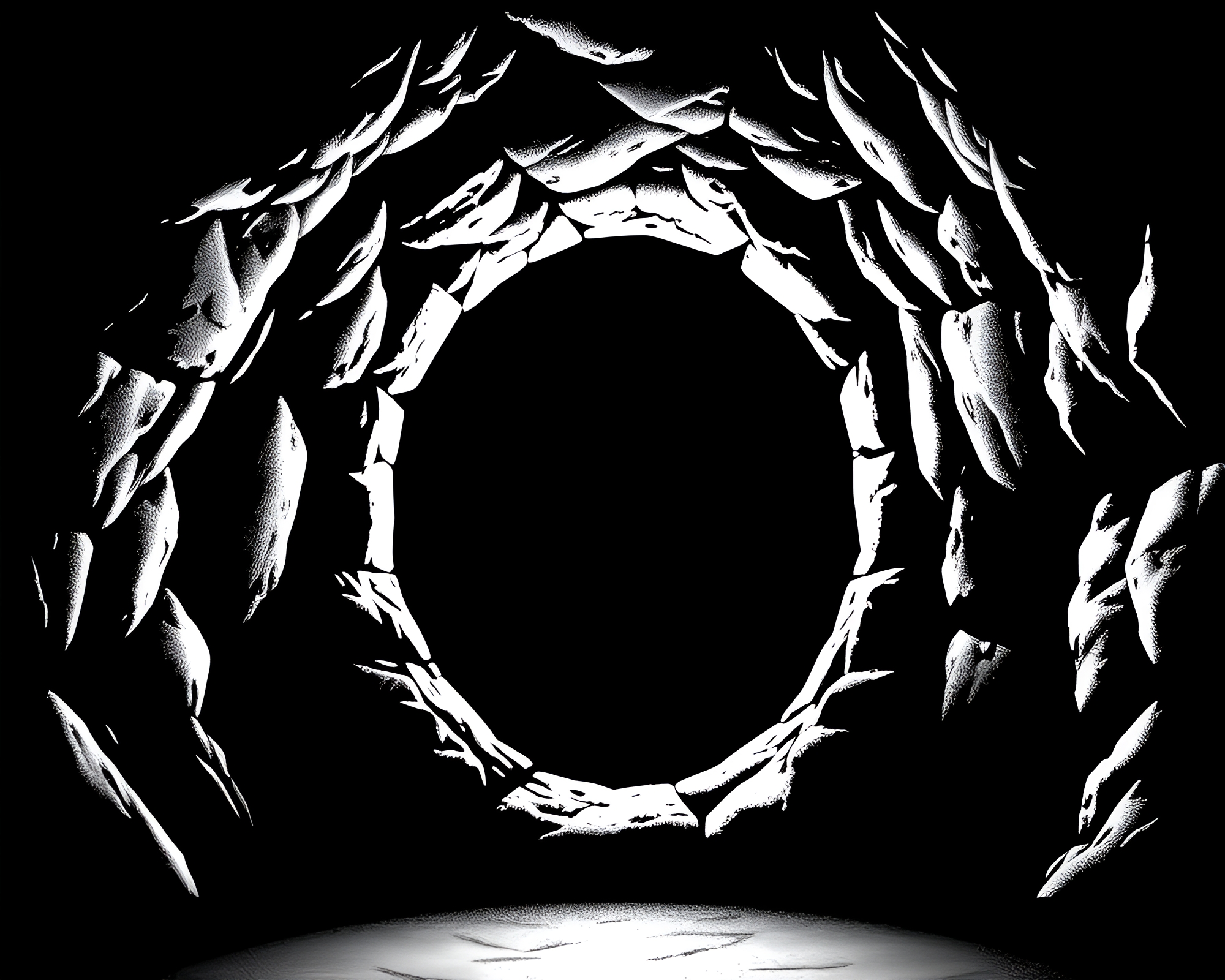 Vector Halftone Ring in Crosshatch Cave Entrance – free AI stock image