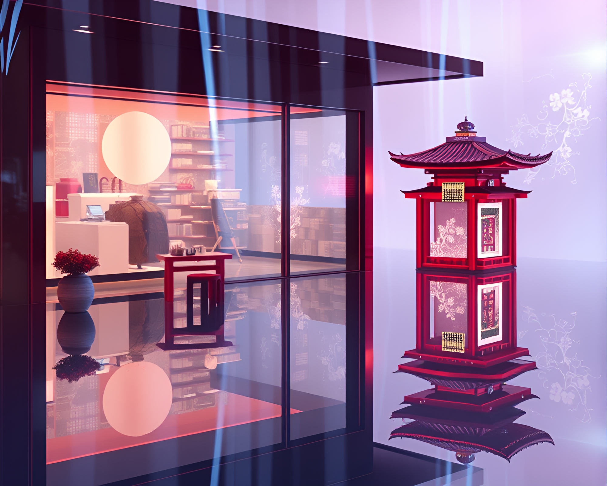 Silk Kimono Reflection in Misty 16-Bit Fantasy – free AI stock image